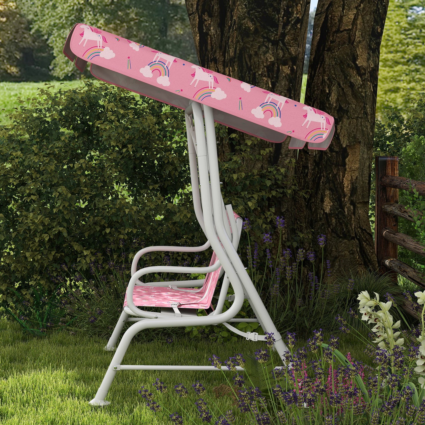 Kids Porch Swing, 2-Seater Patio Swing Bench Hammock with Seat Belts