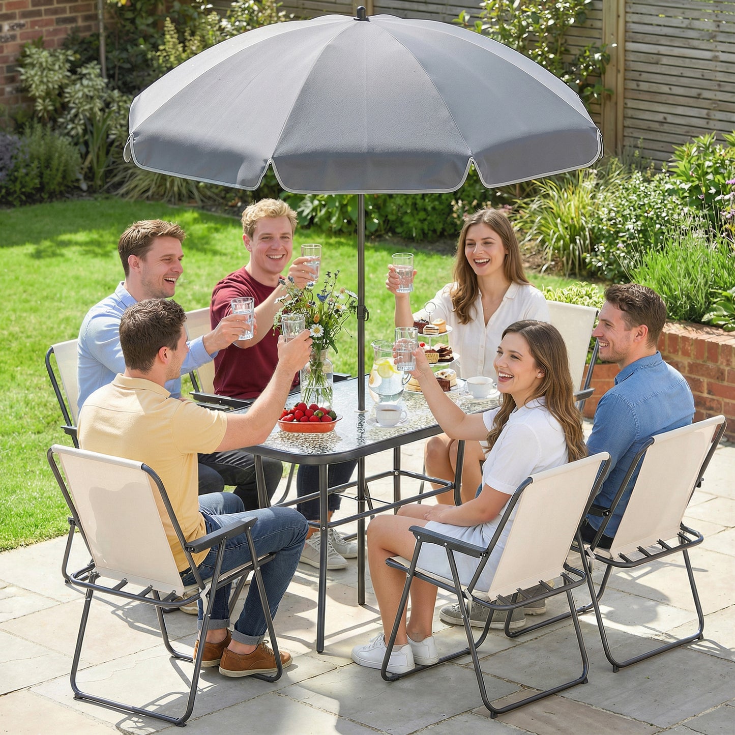 8 Piece Garden Dining Set with Umbrella Garden Furniture Set
