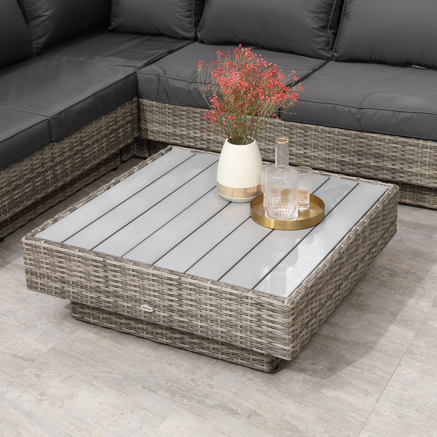 4 PCs Rattan Garden Furniture Outdoor Sectional Corner Sofa