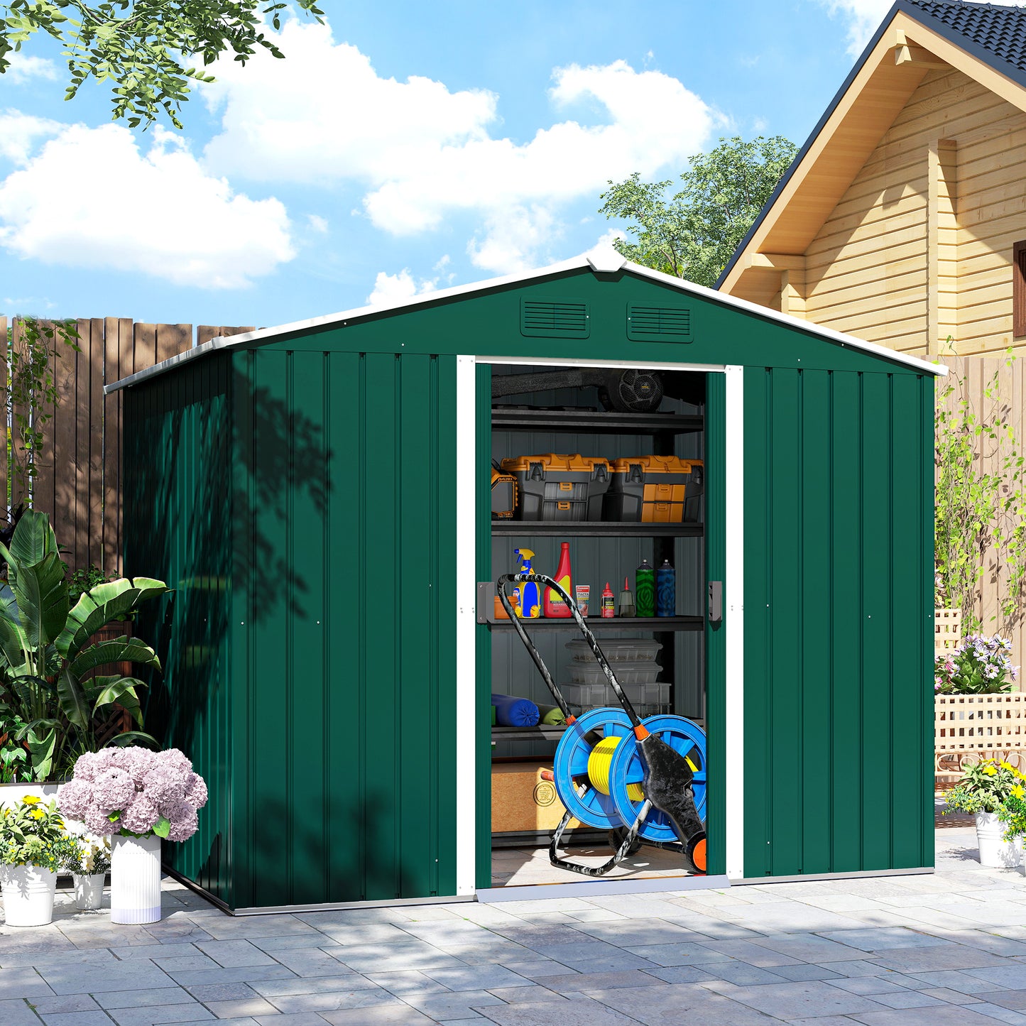 7.7 x 5.7ft Metal Garden Shed with Ventilation Slots