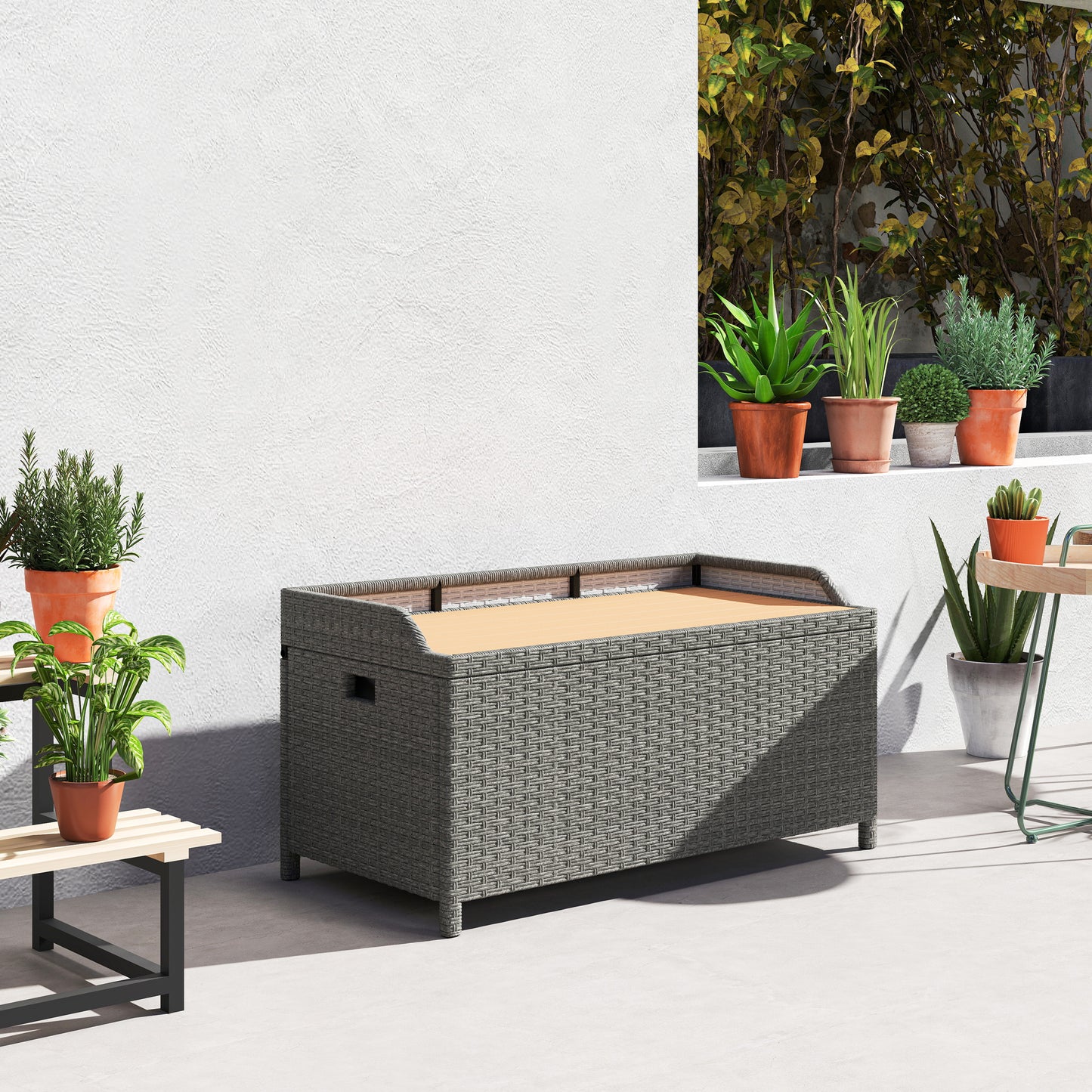 130 L Rattan Garden Storage Box, with Seat