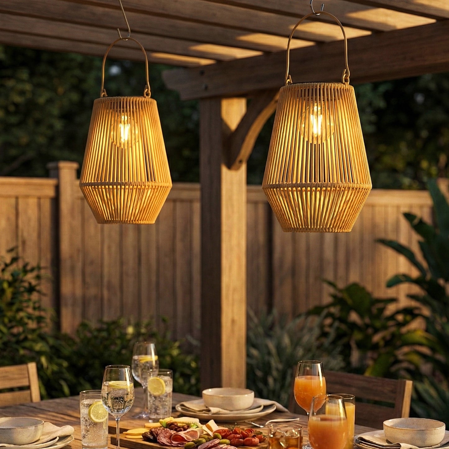 Hanging Solar Lanterns, 2 Pack Rattan Solar Lights with Handle
