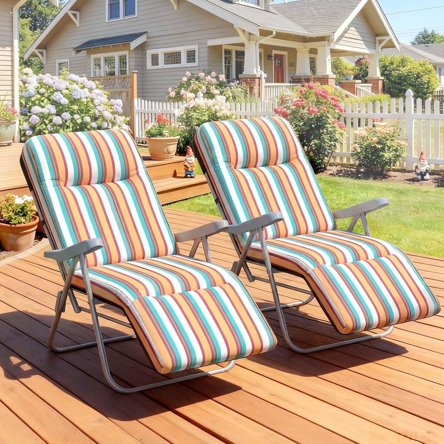 Set of 2 Foldable Patio Sun Lounger with Adjustable Backrest (1)