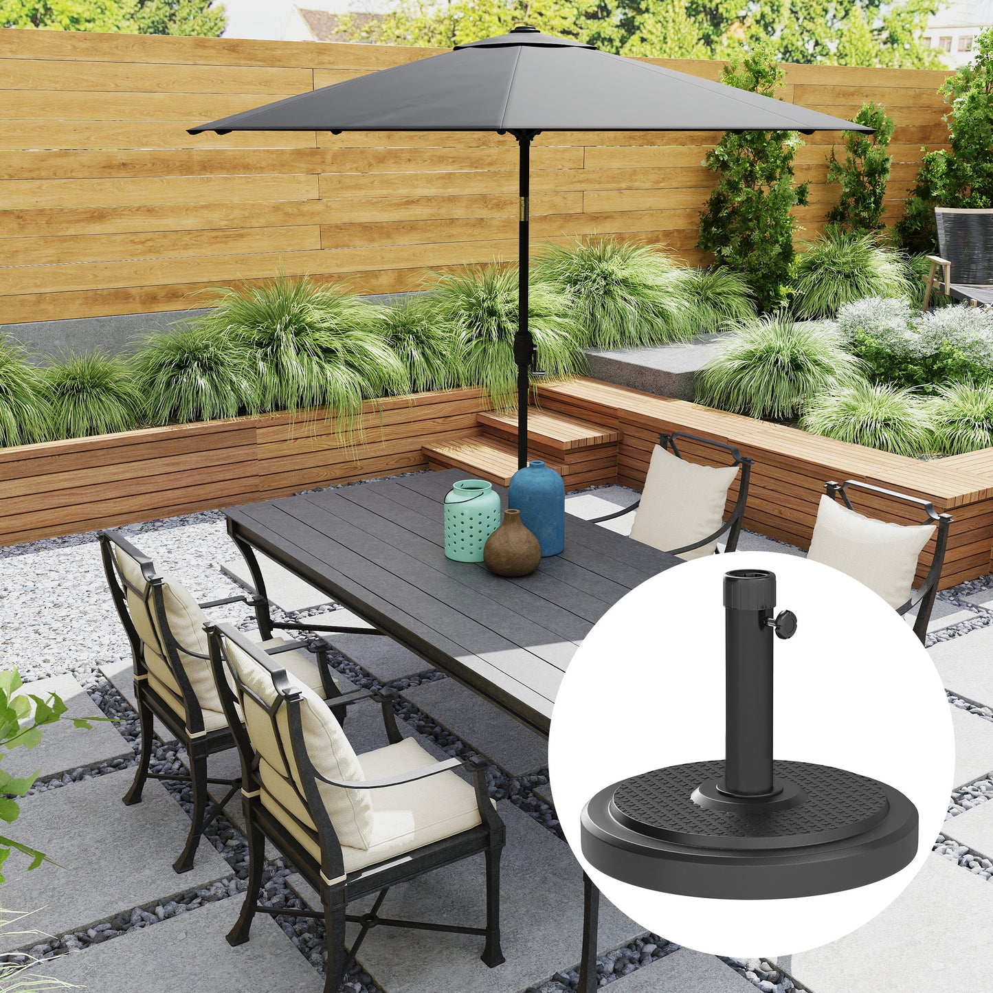 22kg Garden Parasol Base, Round HDPE Sun Umbrella Base