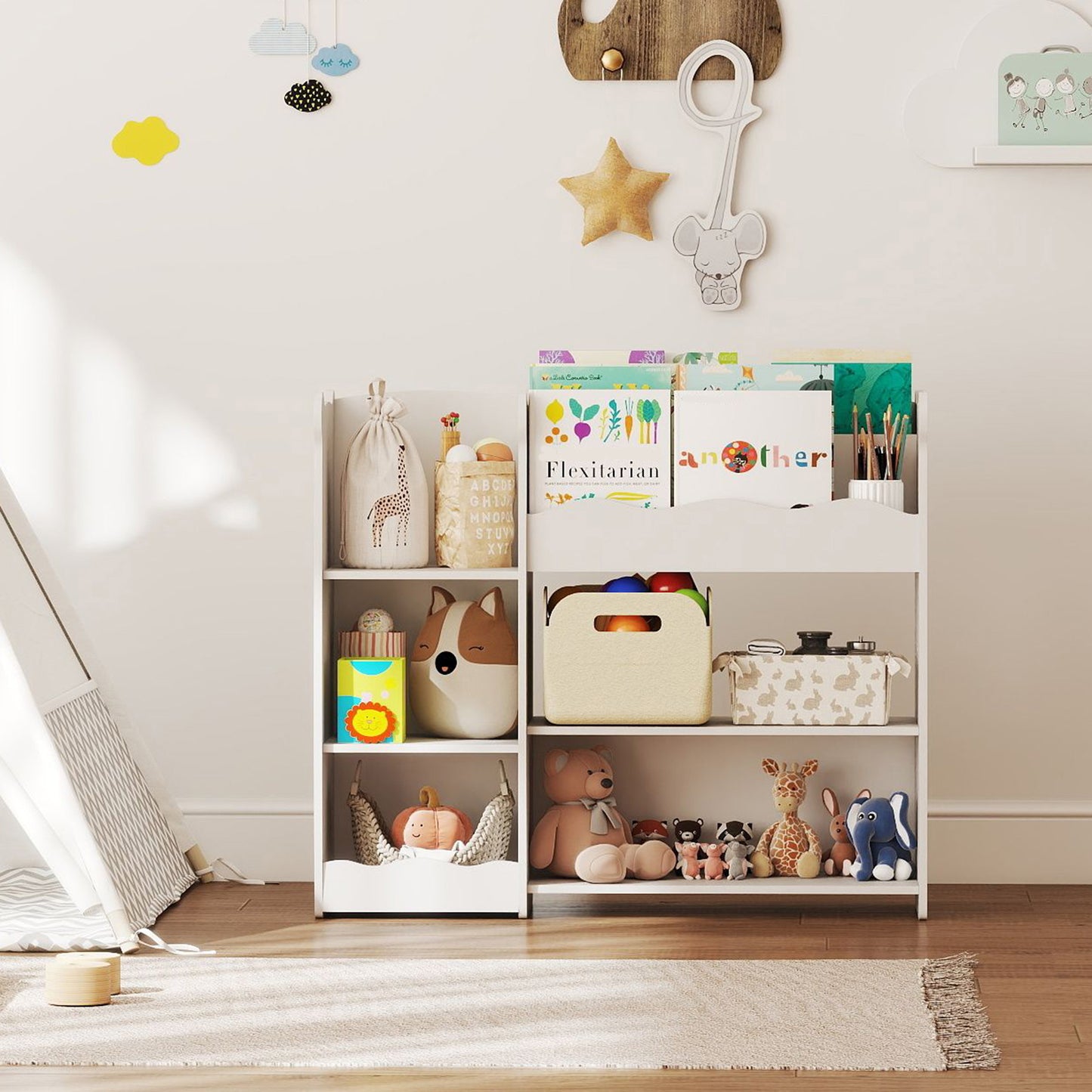 Kids Toy Storage Unit, Bear Design Kids Bookshelf and Toy Organiser