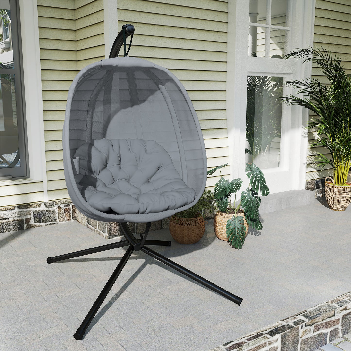 Hanging Egg Chair, Folding Texteline Swing Hammock with Side Pocket