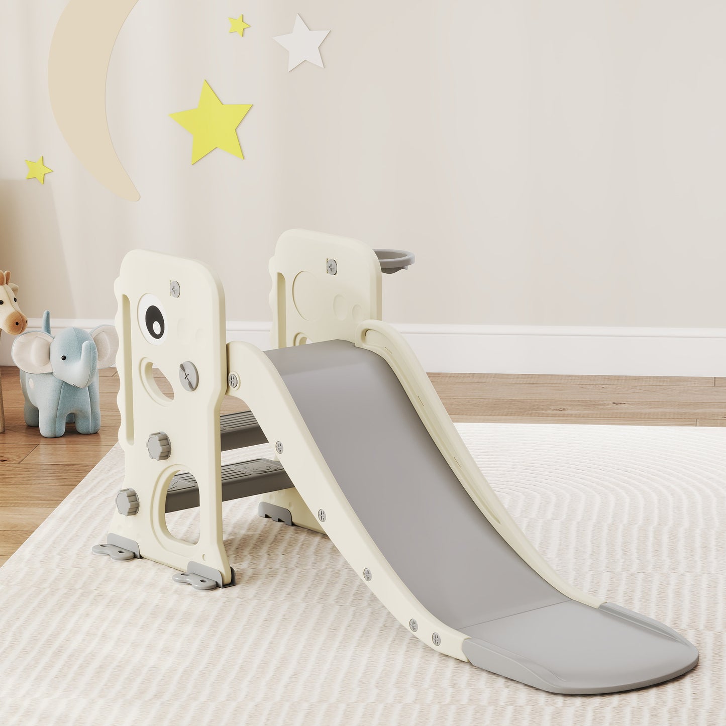 3 in 1 Kids Slide with Climber, Basketball Hoop and Ball (1)