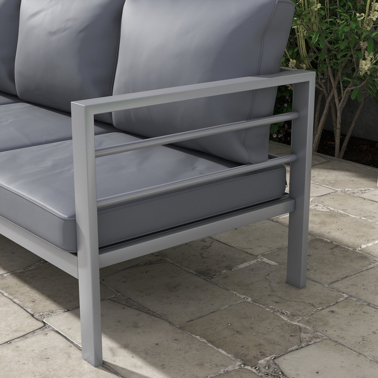 Aluminium Three-Seater Garden Bench, with Cushions