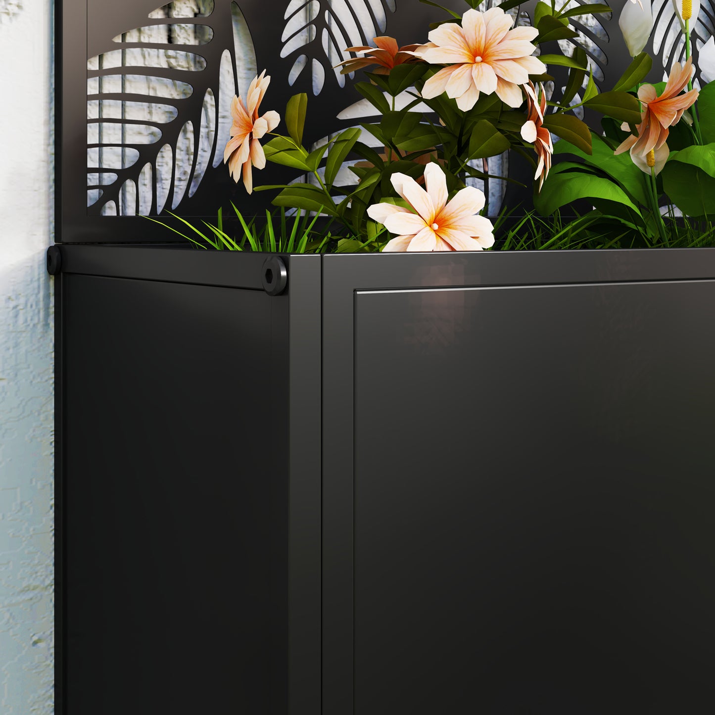 Outdoor Metal Planter, with Back Trellis (1)
