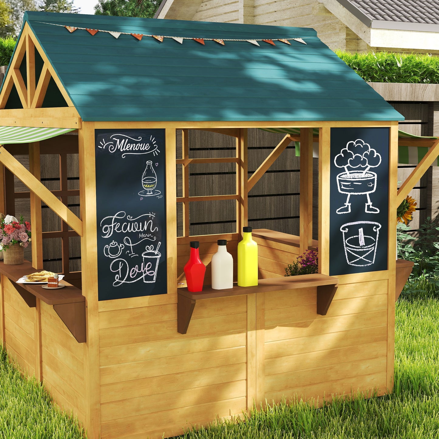 Wooden Playhouse for Kids, Foldable Wendy House with Windows