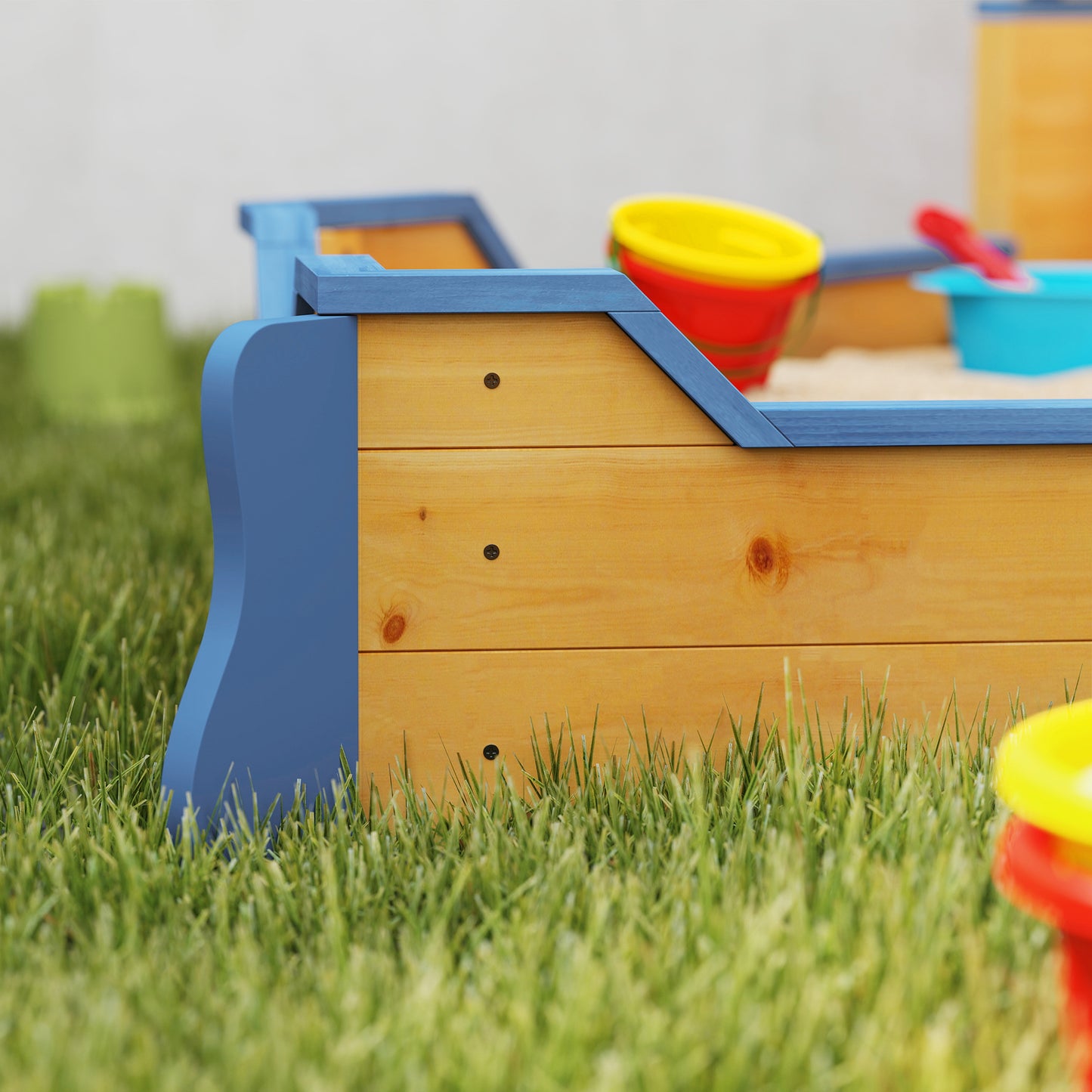 Kids Sand Pit, Children Pirate Ship Sandbox with Bench, Bottom Liner