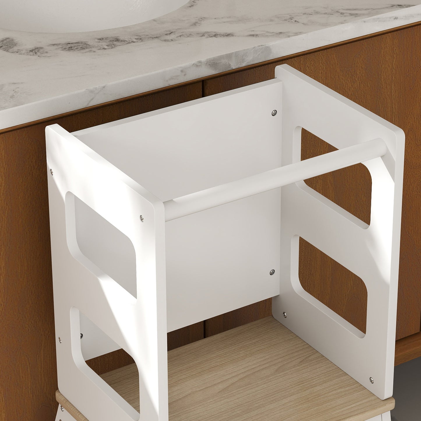 2-in-1 Toddler Tower with Chalkboard, Safety Rail for Kitchen