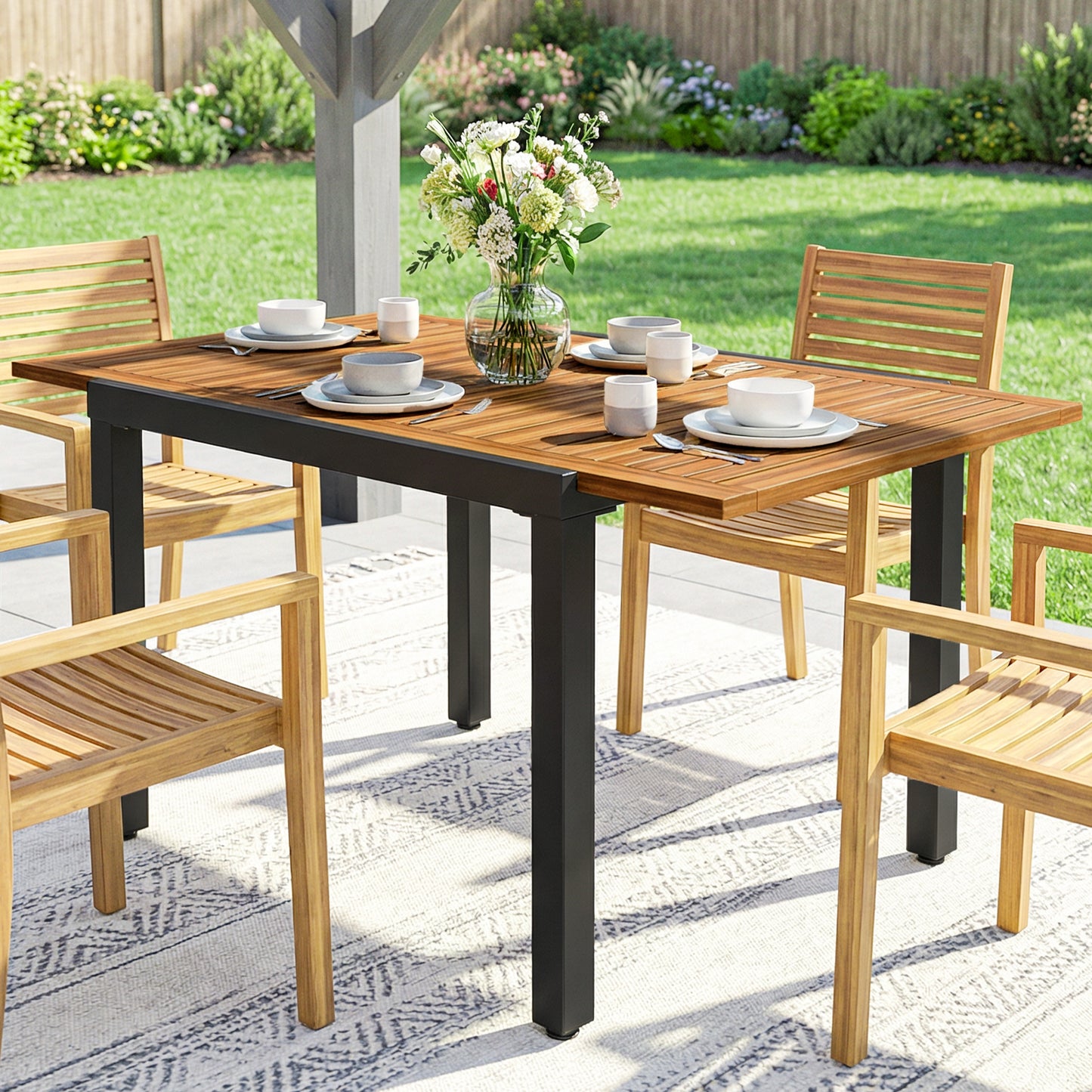 Patio Dining Table Expandable Outdoor Dining Table Acacia Wood Top