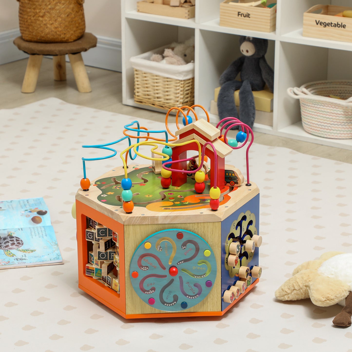 8 in 1 Wooden Activity Cube with Bead Maze, Shape Sorter