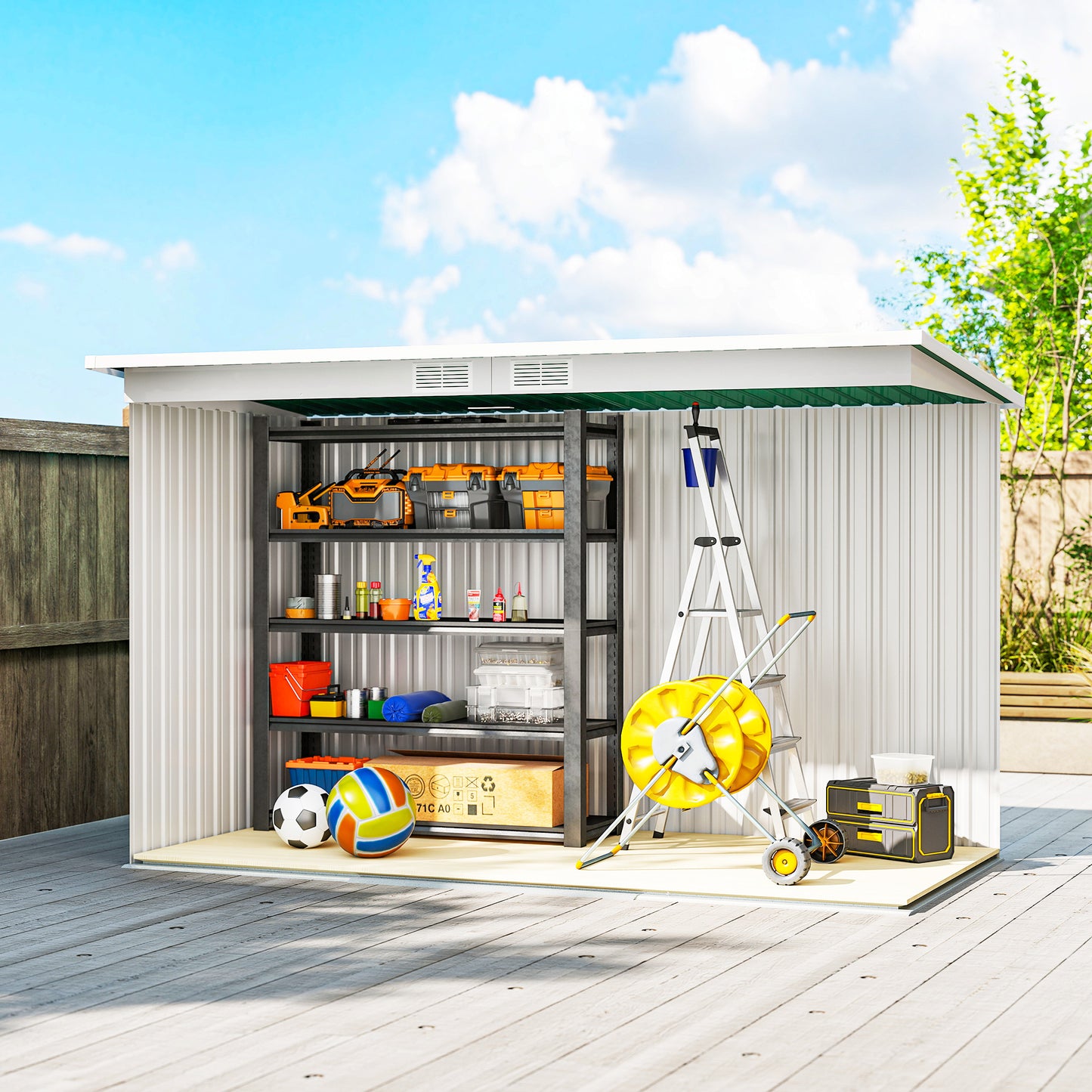 9ft x 4ft Metal Garden Shed, Outdoor Tool House with Foundation Kit (1)