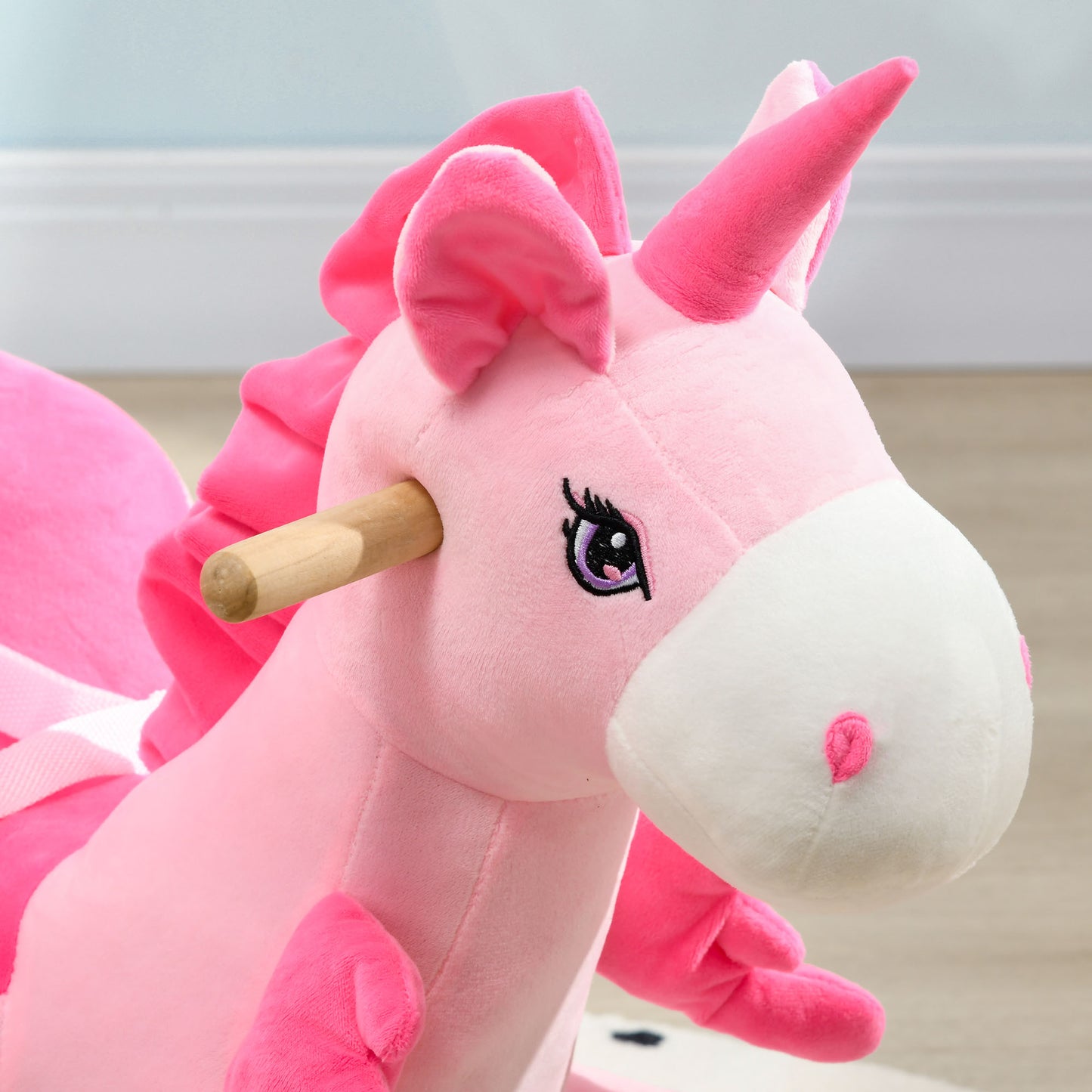 Kids Rocking Horse Ride on Unicorn with Songs, Wooden Base, Seatbelt