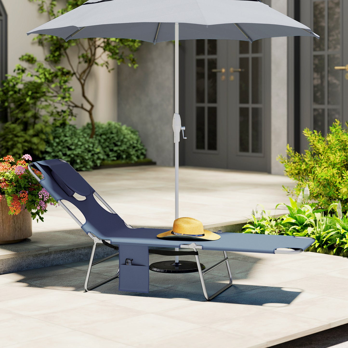 5-Position Adjustable Sun Lounger with Reading Hole and Side Pocket