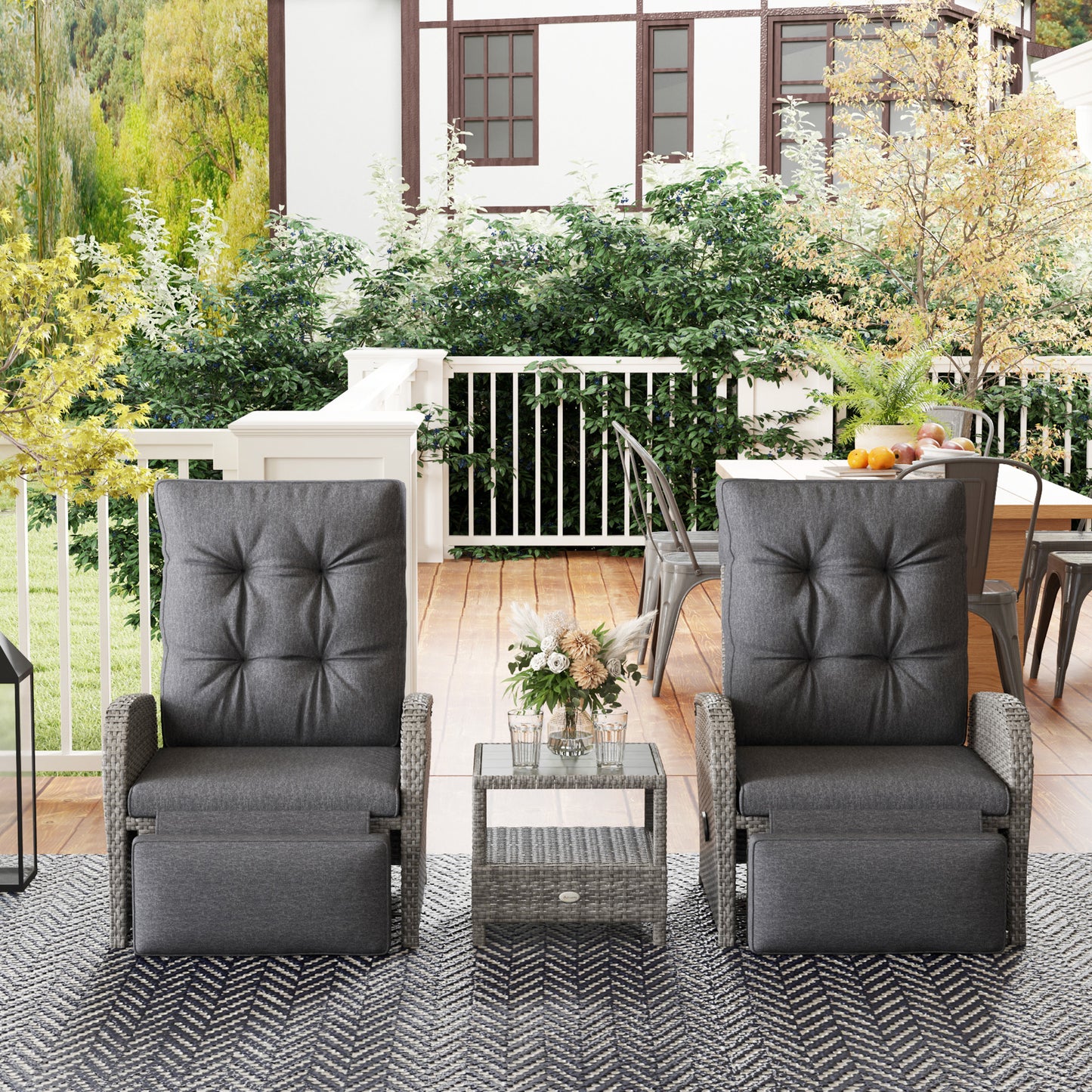 2 Seater Patio Rattan Wicker No Installation Chaise Lounge Sofa Set