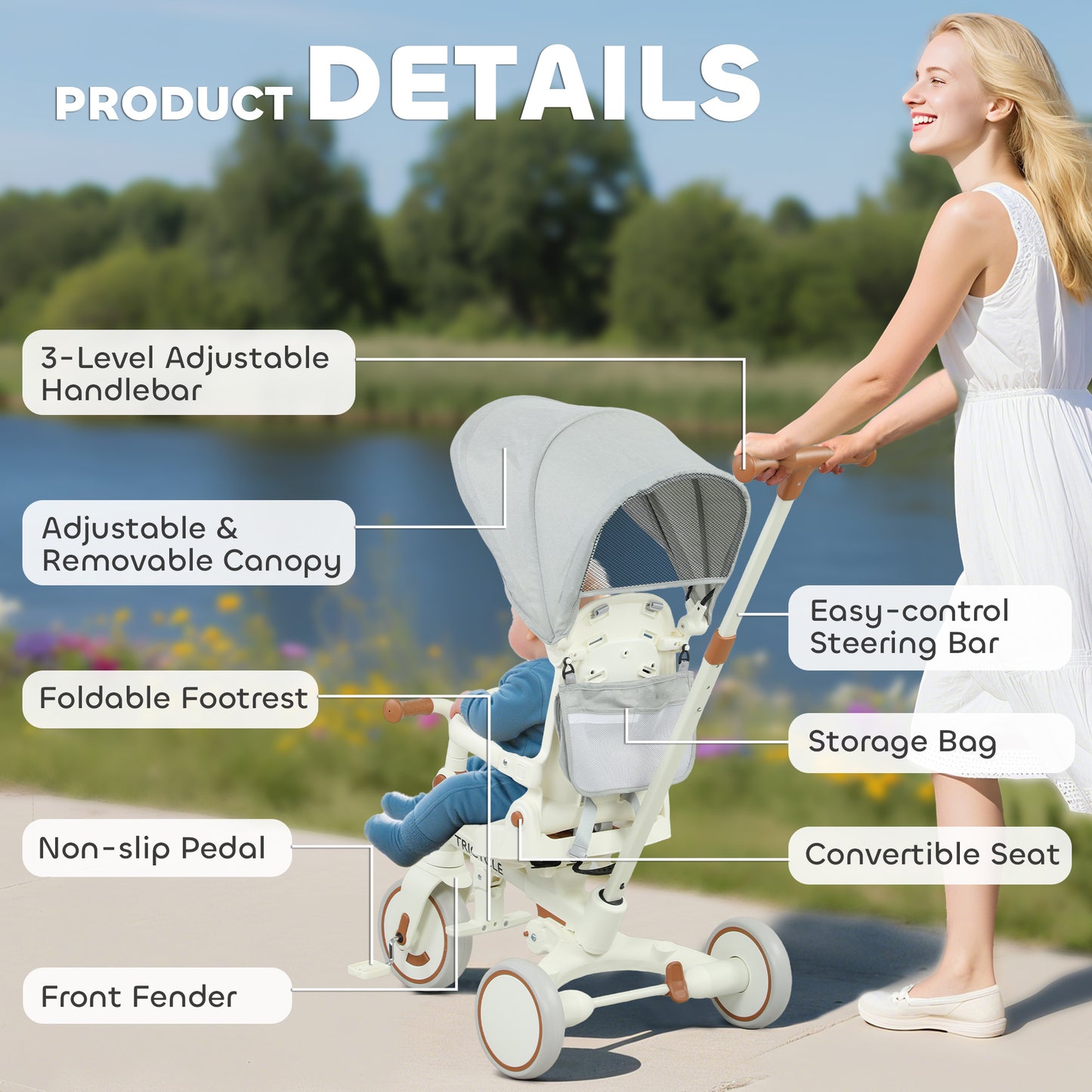 5 in 1 Kids Trike with Adjustable Backrest