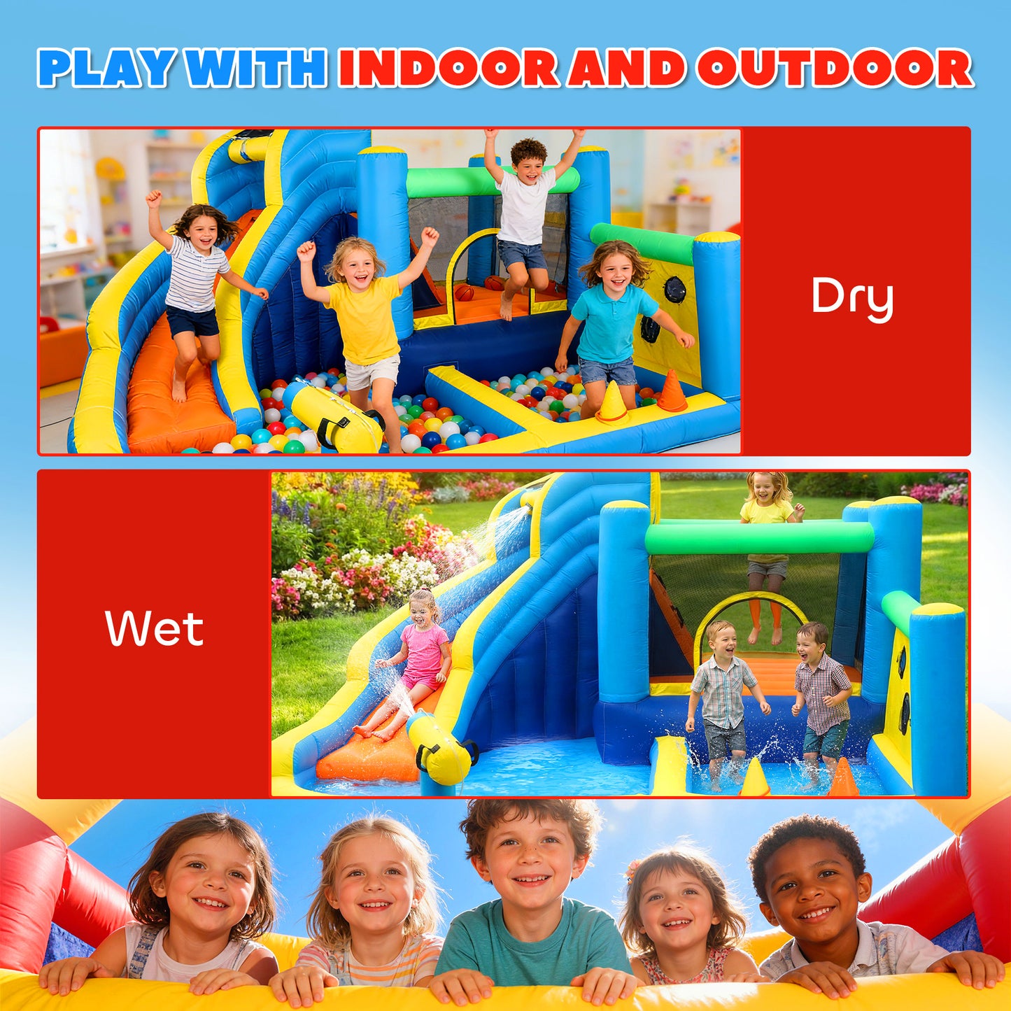 8 in 1 Bouncy Castle for Kids, Inflatable Bounce House with Slide