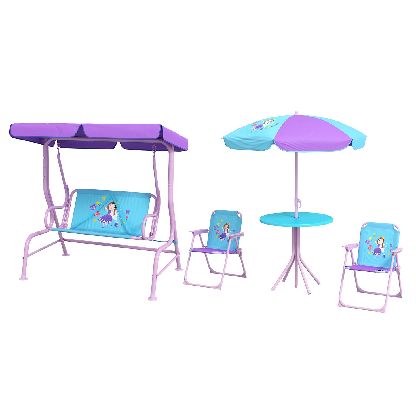 4PCs Kids Garden Furniture Set w/ 2 Seater Garden Swing Chair