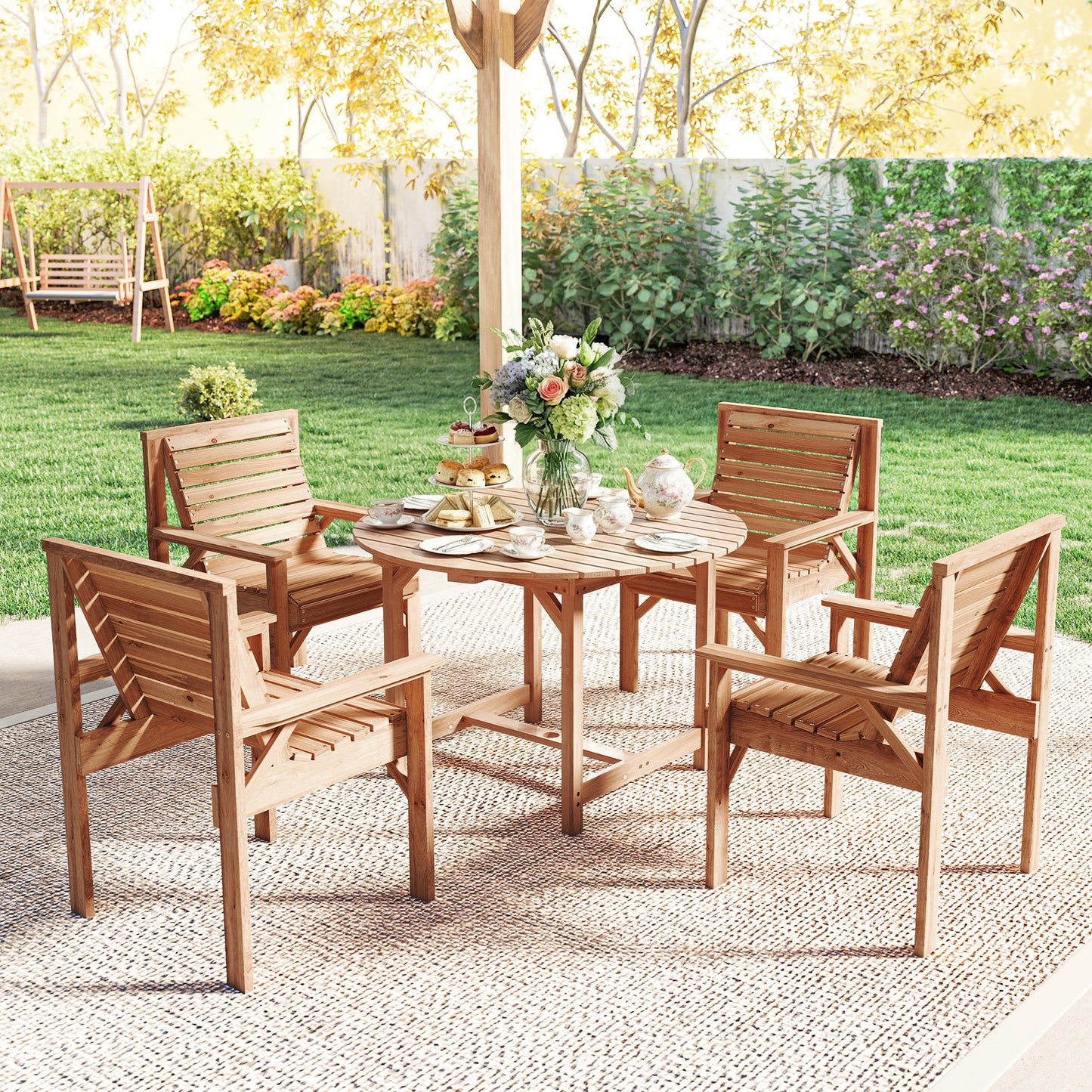 5 Pieces Garden Dining Set with Parasol Hole