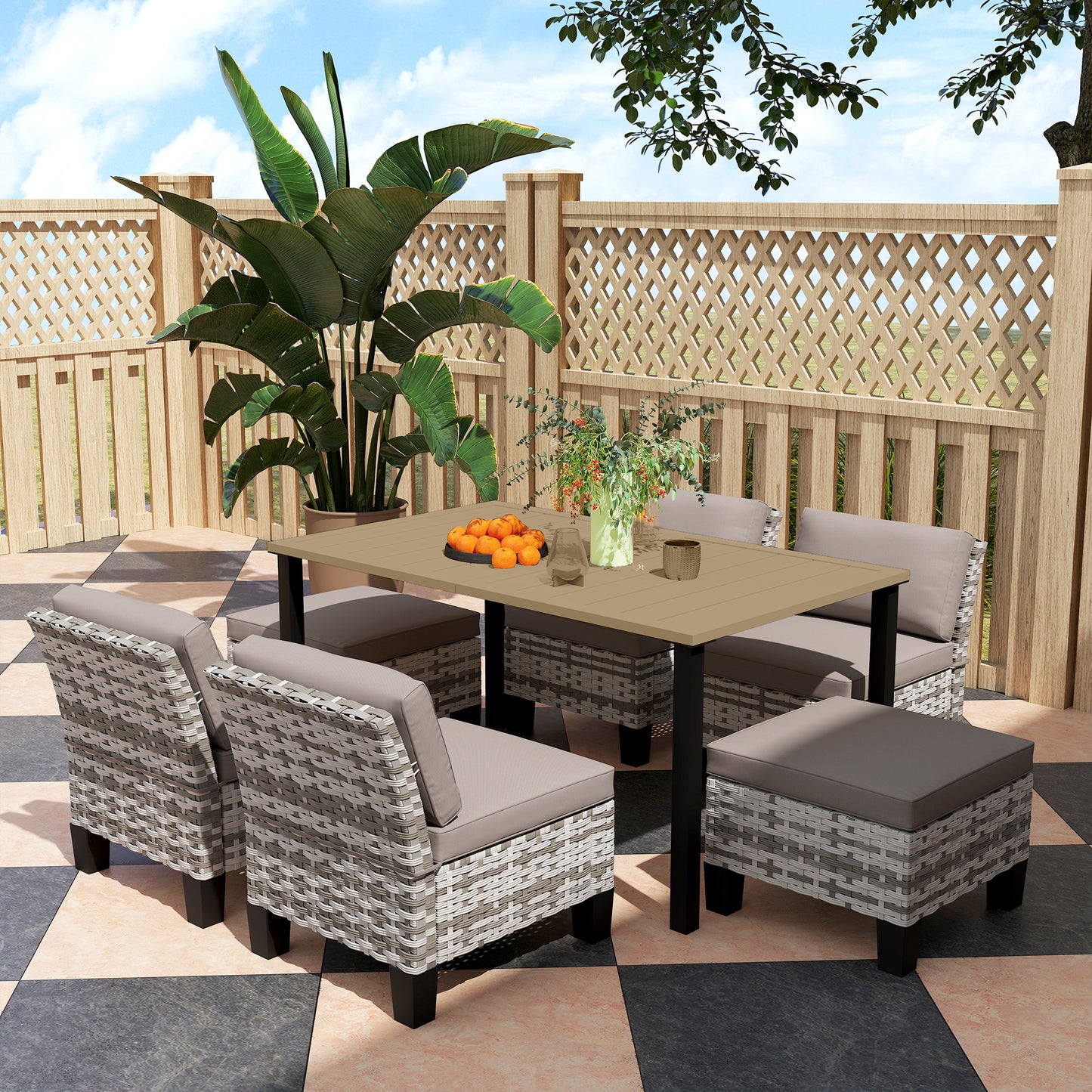 Seven-Piece Rattan Dining Set (3)