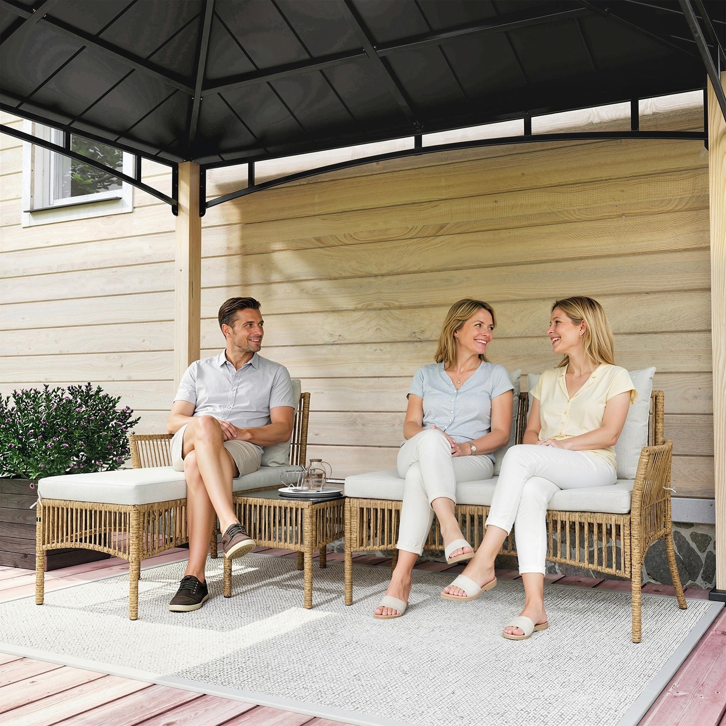 3 Piece Rattan Garden Furniture Corner Sofa Set with Chaise Lounge