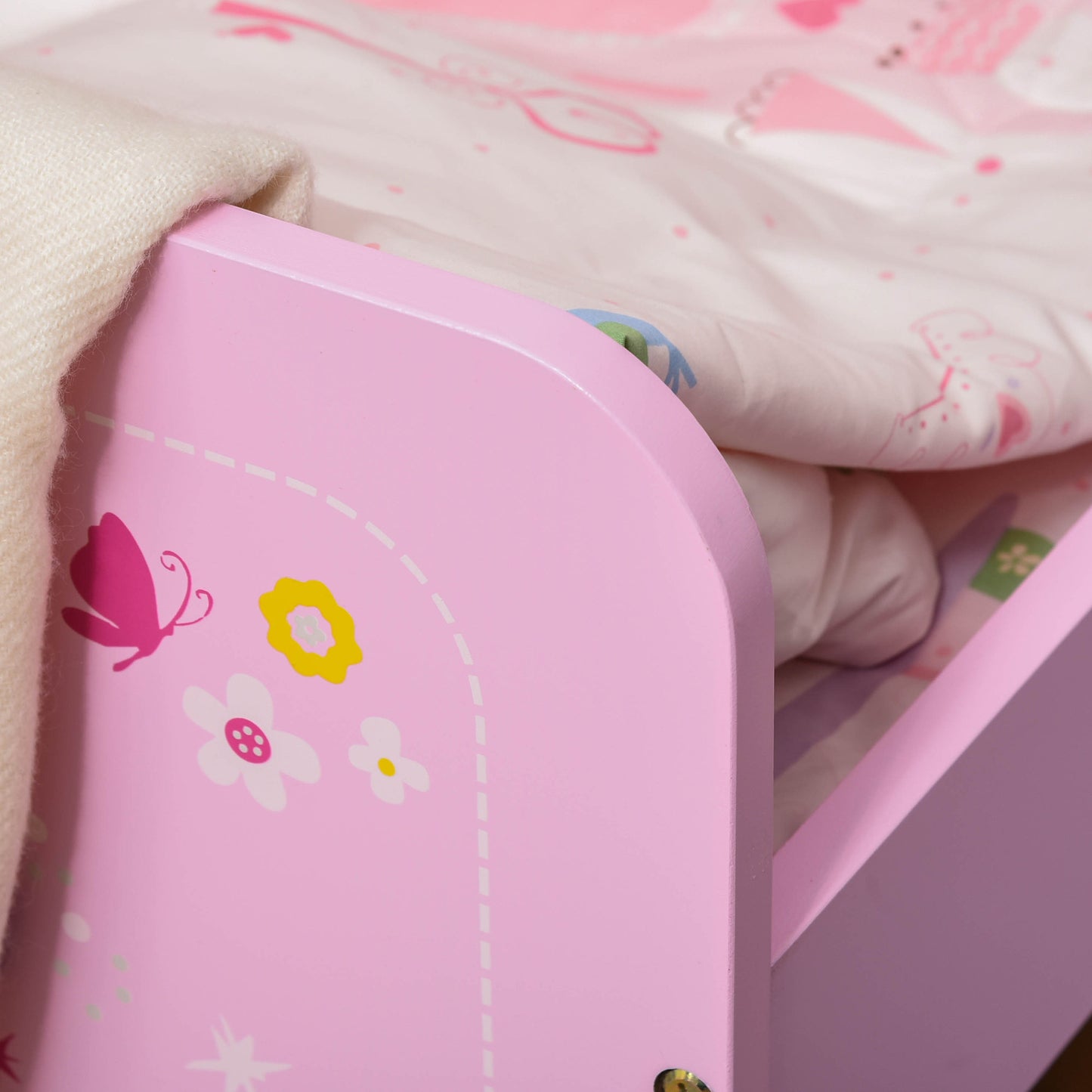 Kids Bed Princess Castle Theme w/ Side Rails Slats Home Furniture