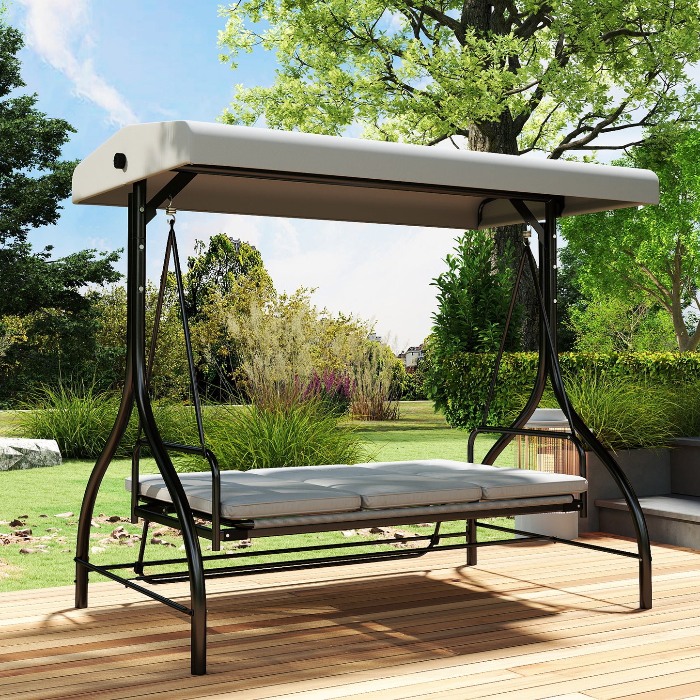 3 Seater Canopy Swing Chair, 2 in 1 Garden Swing Seat Bed