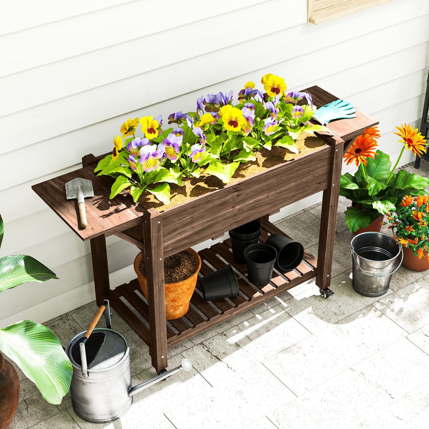 46 x 94cm Wooden Raised Planter, with Shelves