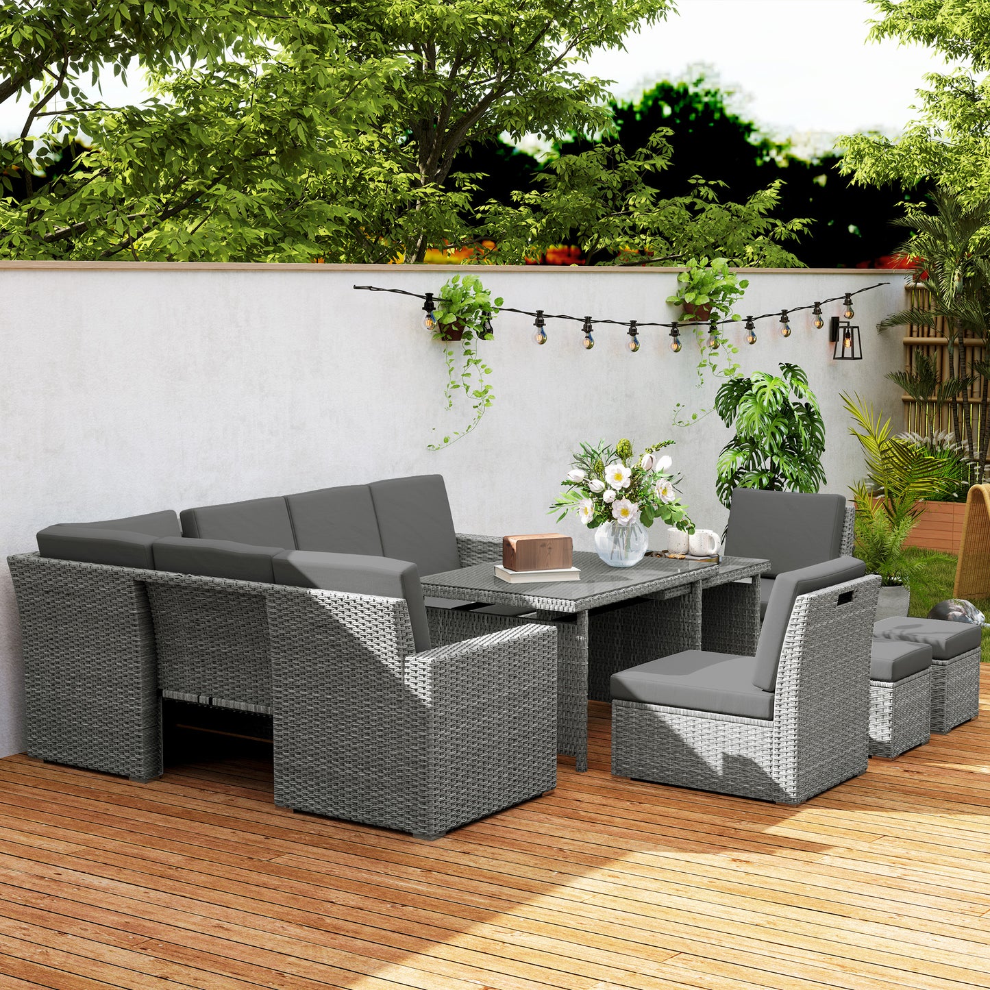 Seven-Piece Rattan Garden Sofa Set, with Expanding Table