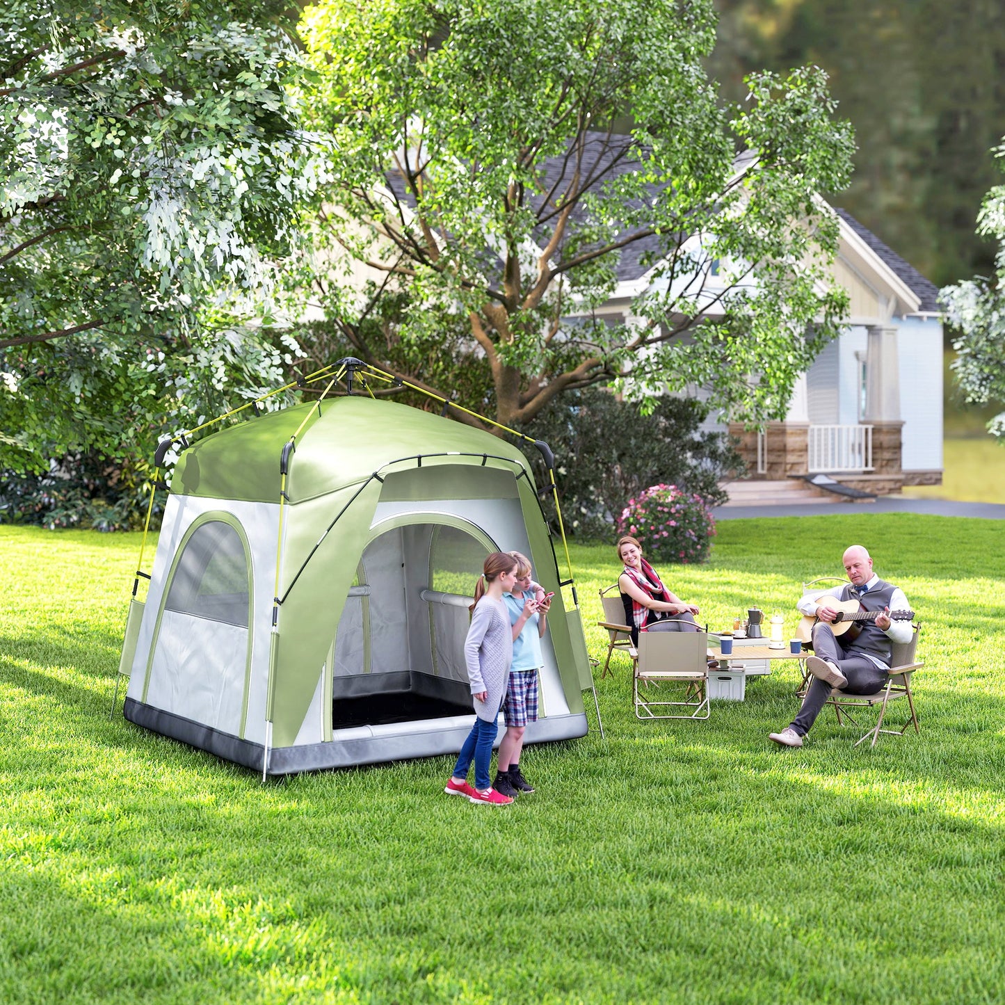 Instant Pop Up Camping Tent, 3 Man Dome Tent with 4 Doors