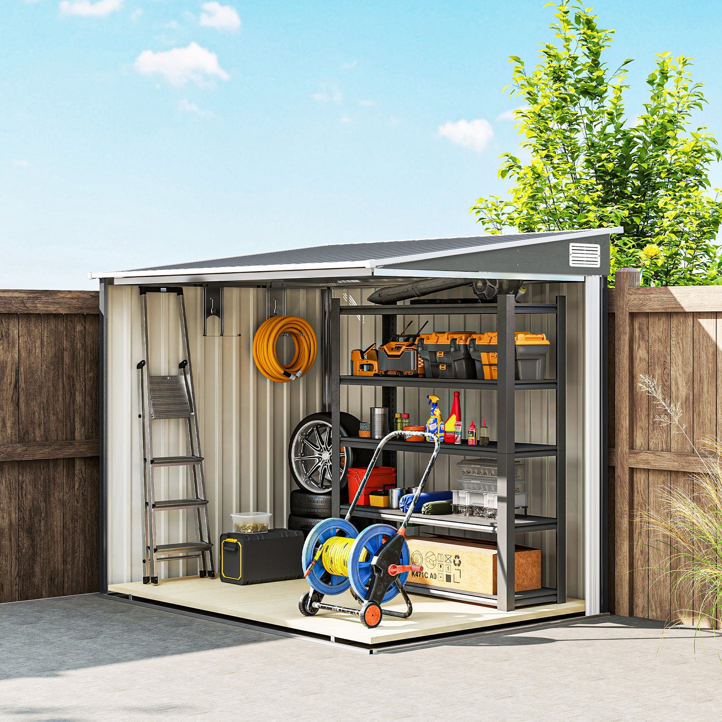 7 x 5ft Galvanised Metal Shed, with Sliding Door (1)