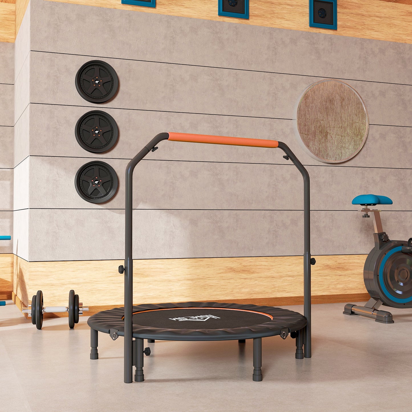 48" Foldable Mini Fitness Trampoline, with Adjustable Foam Handle