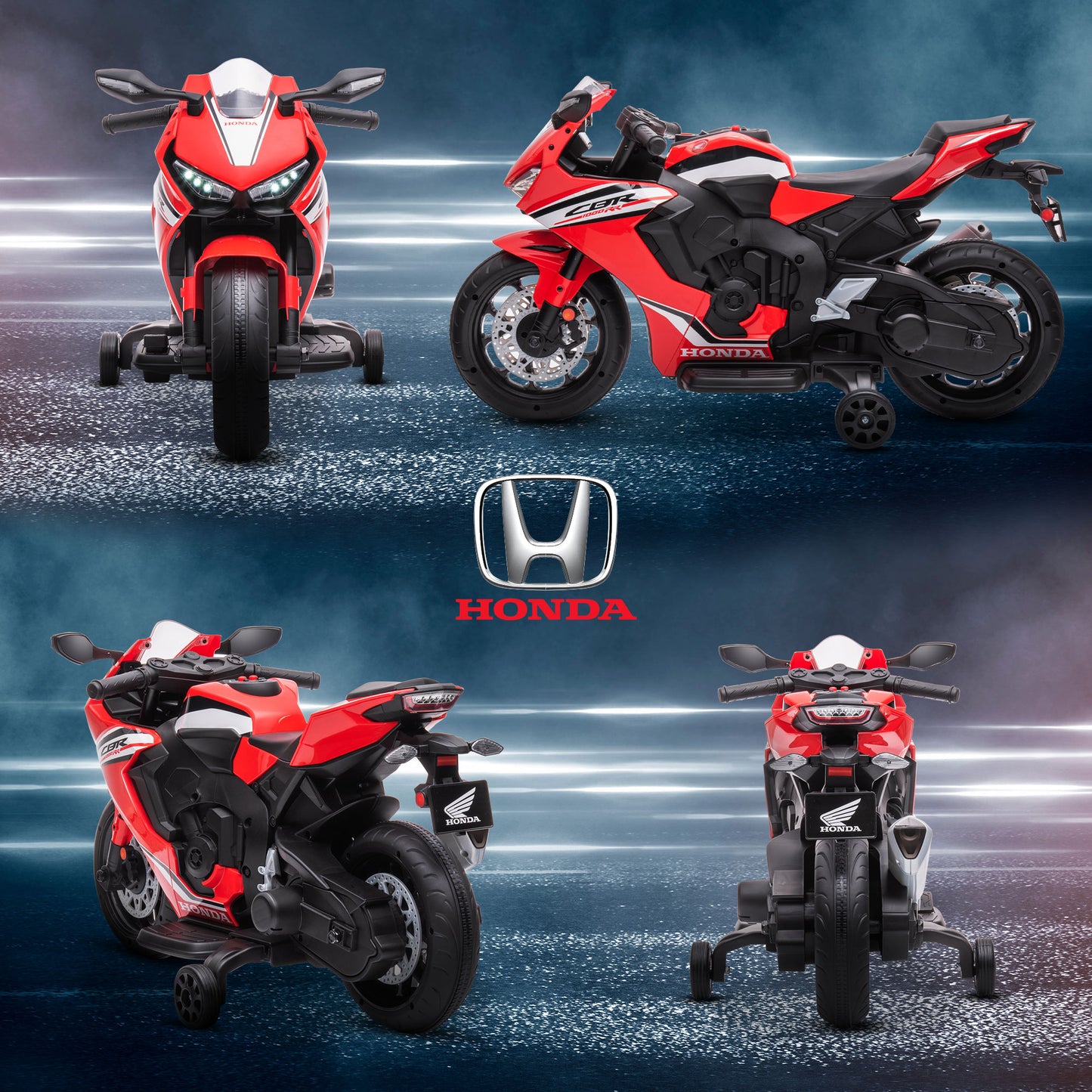 6V Honda Licensed Kids Motorcycle w/ Music, Training Wheels