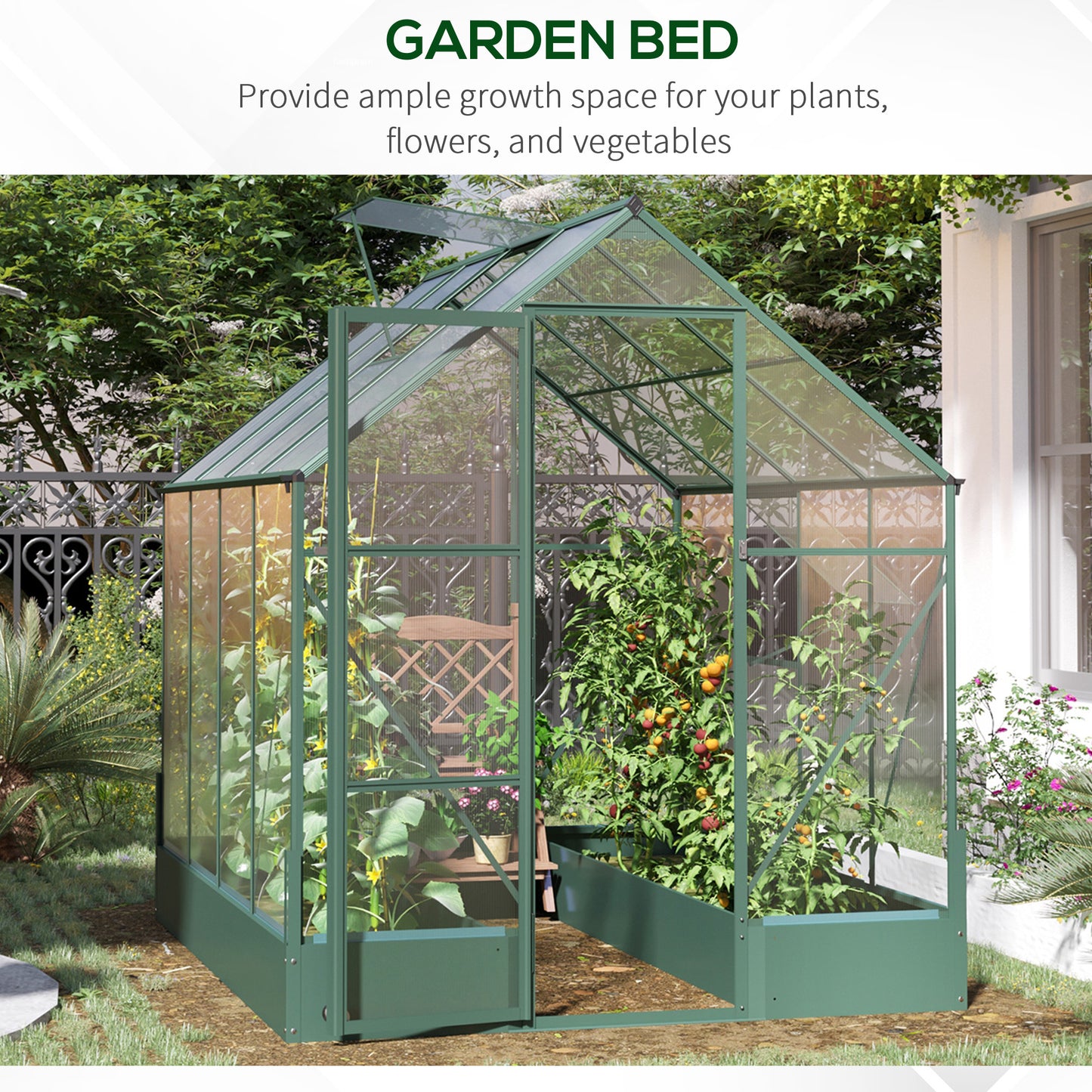 6x8 FT Polycarbonate Greenhouse with Base and Raised Bed