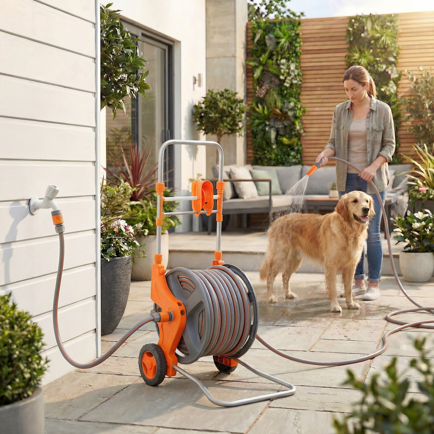 Hose Reel Cart with Wheels