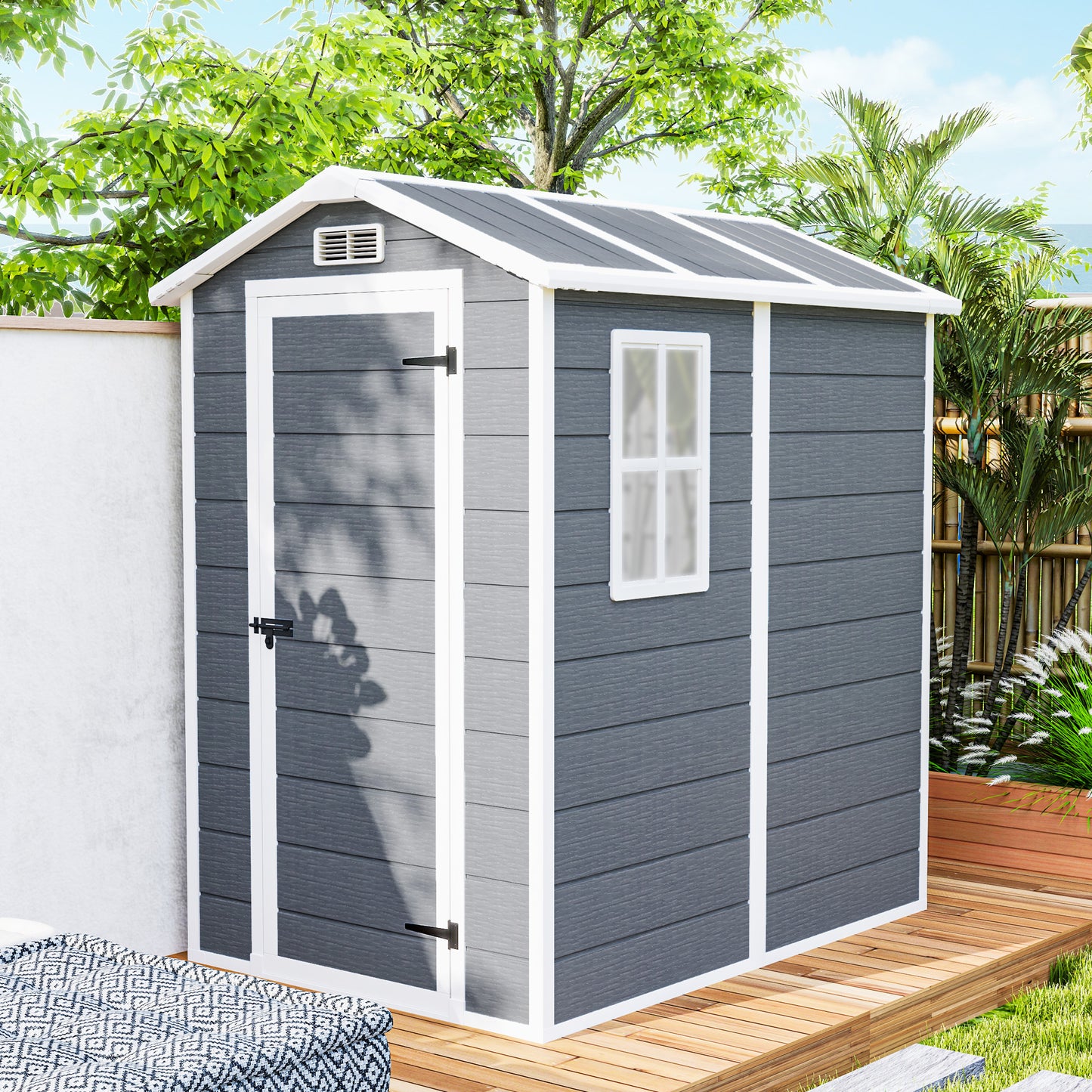 4 x 6ft Garden Shed, Plastic Shed with Floor, Window