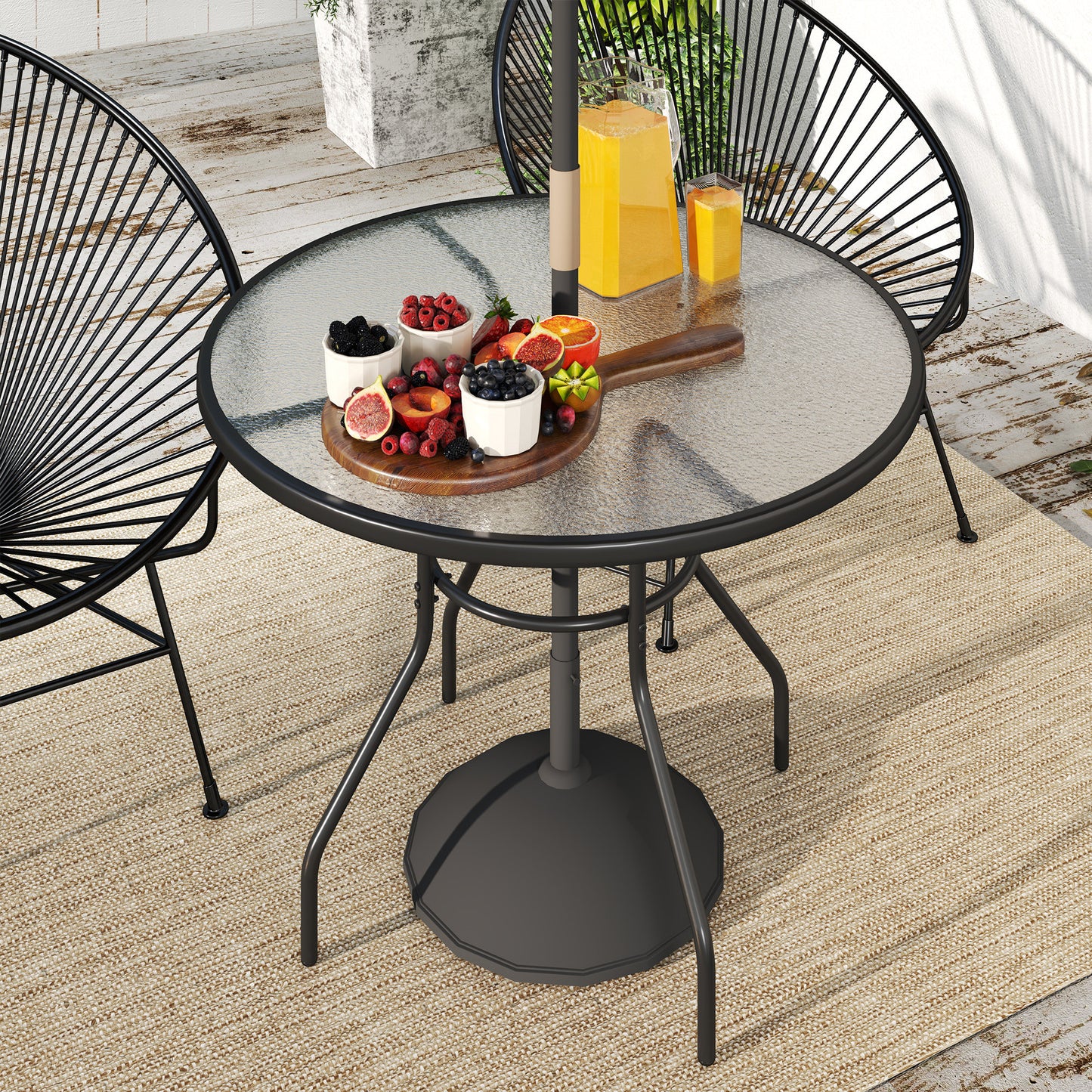 Glass-Top Garden Table, with Parasol Hole