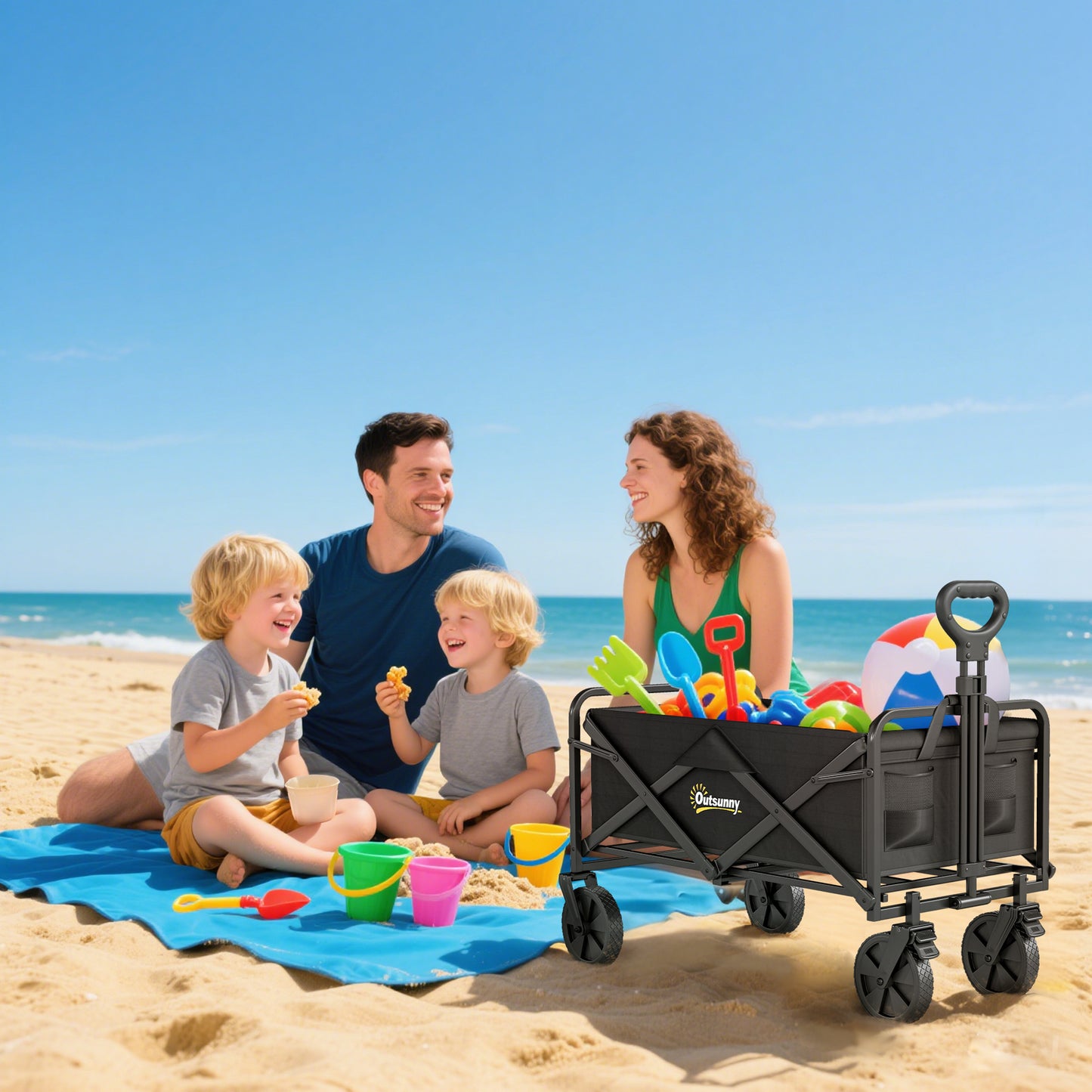 Folding Steel Frame Garden Storage Cart, with Wheels and Handle
