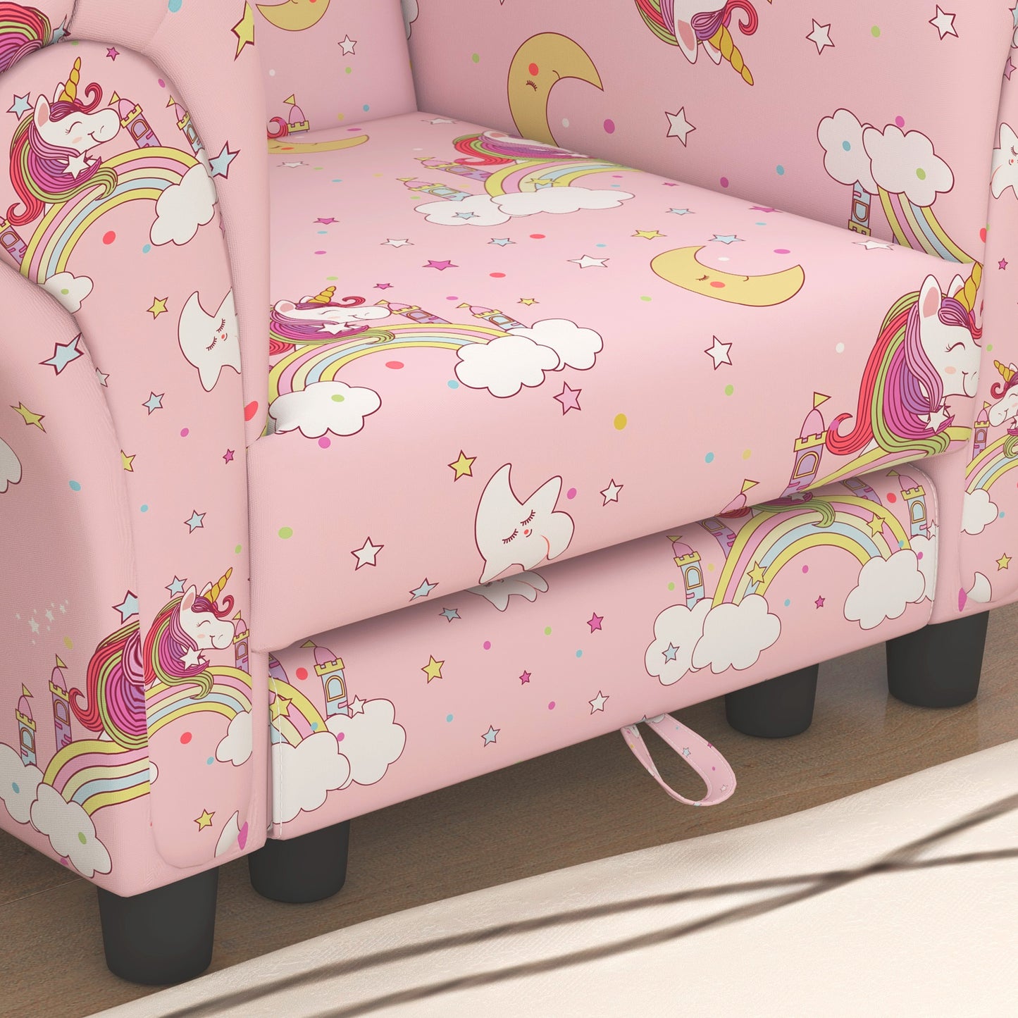 2 Piece Kids Sofa Set with Unicorn Design, Wooden Frame