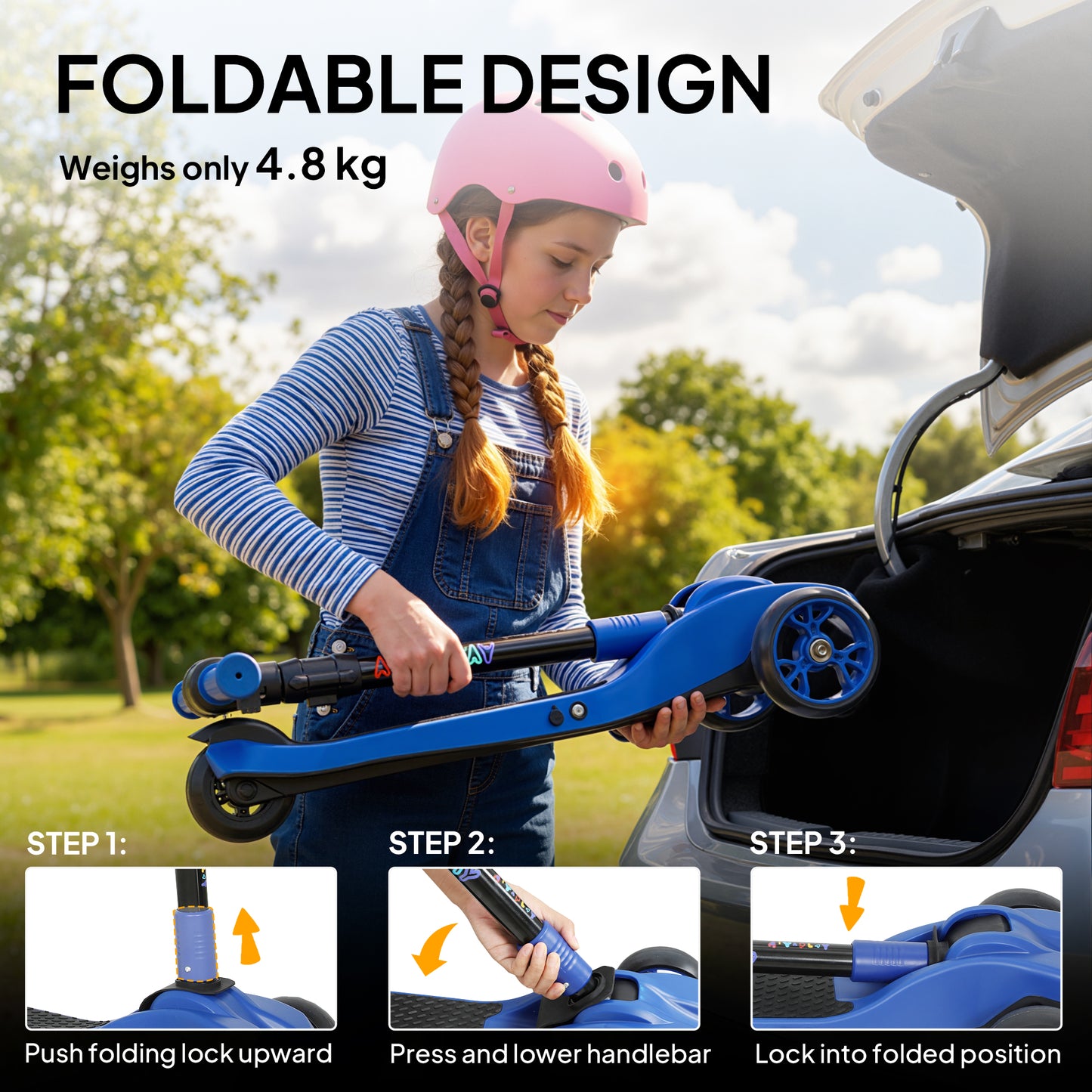 Three-Wheel Foldable Electric Scooter for Kids Aged 6-10 Years