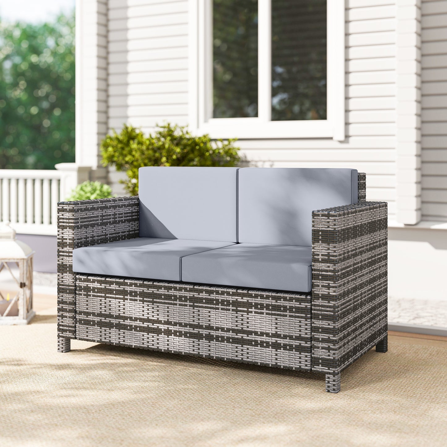 Rattan Sofa, 2 Seater Garden Furniture with Soft Padded Cushion (3)