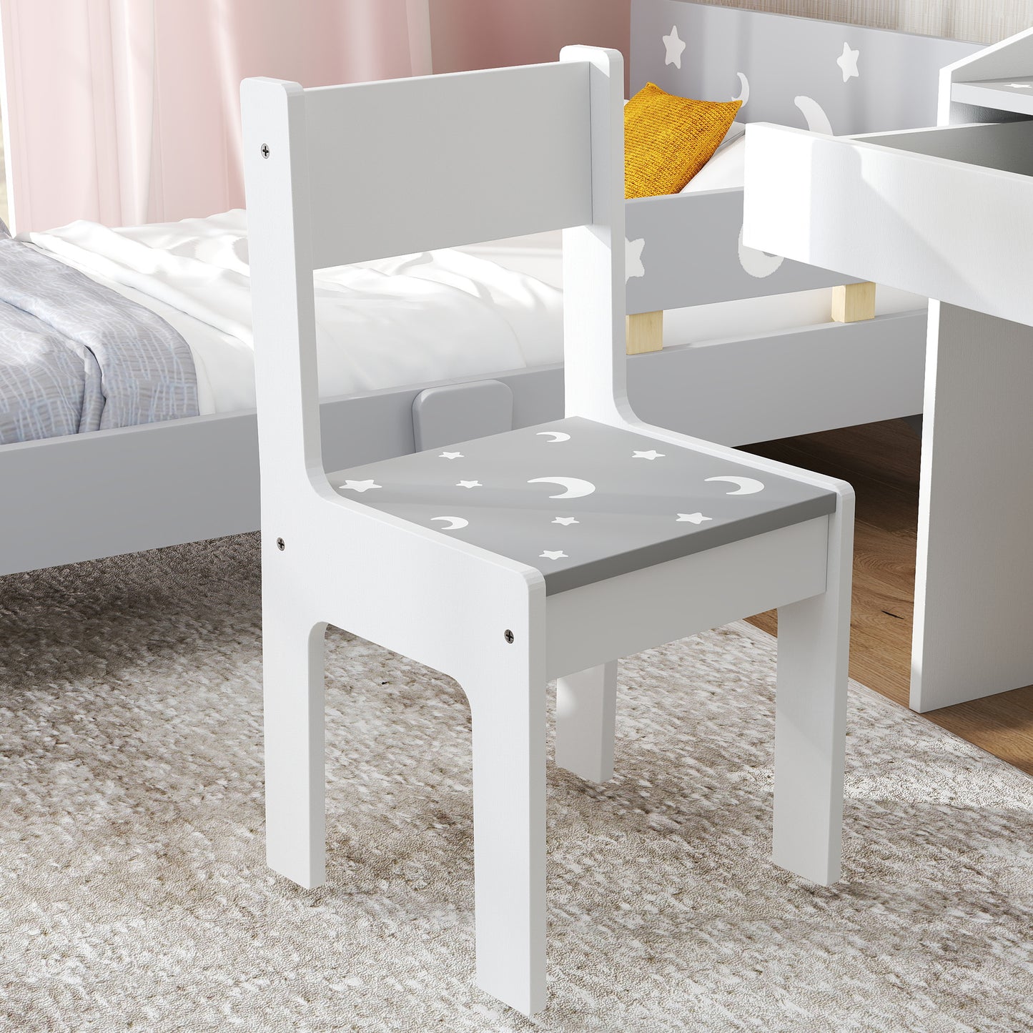Children Study Table and Chair, Kids Desk and Chair Set with Storage