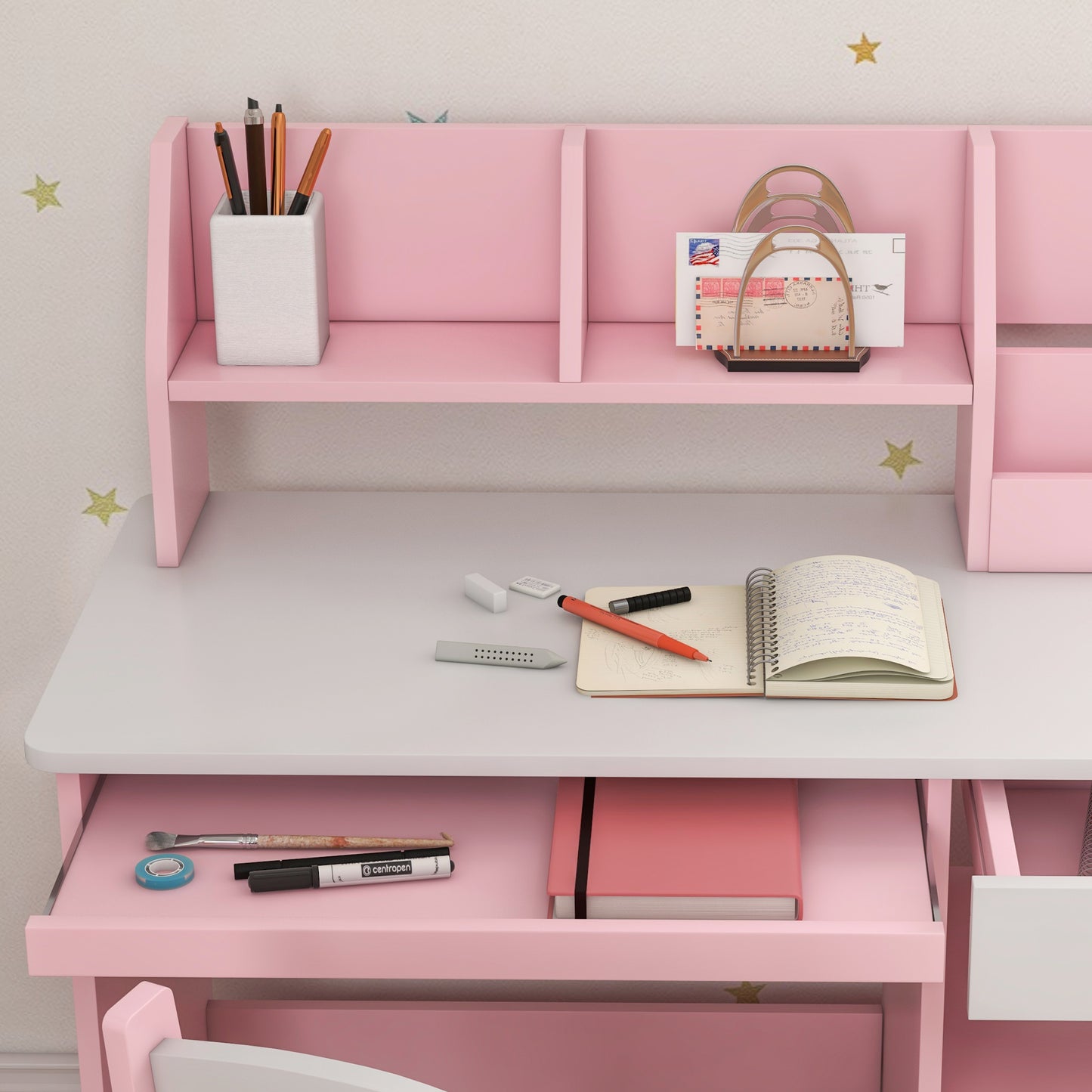 Two-Piece Kids Desk and Chair Set with Storage, for Ages 5-8 Years