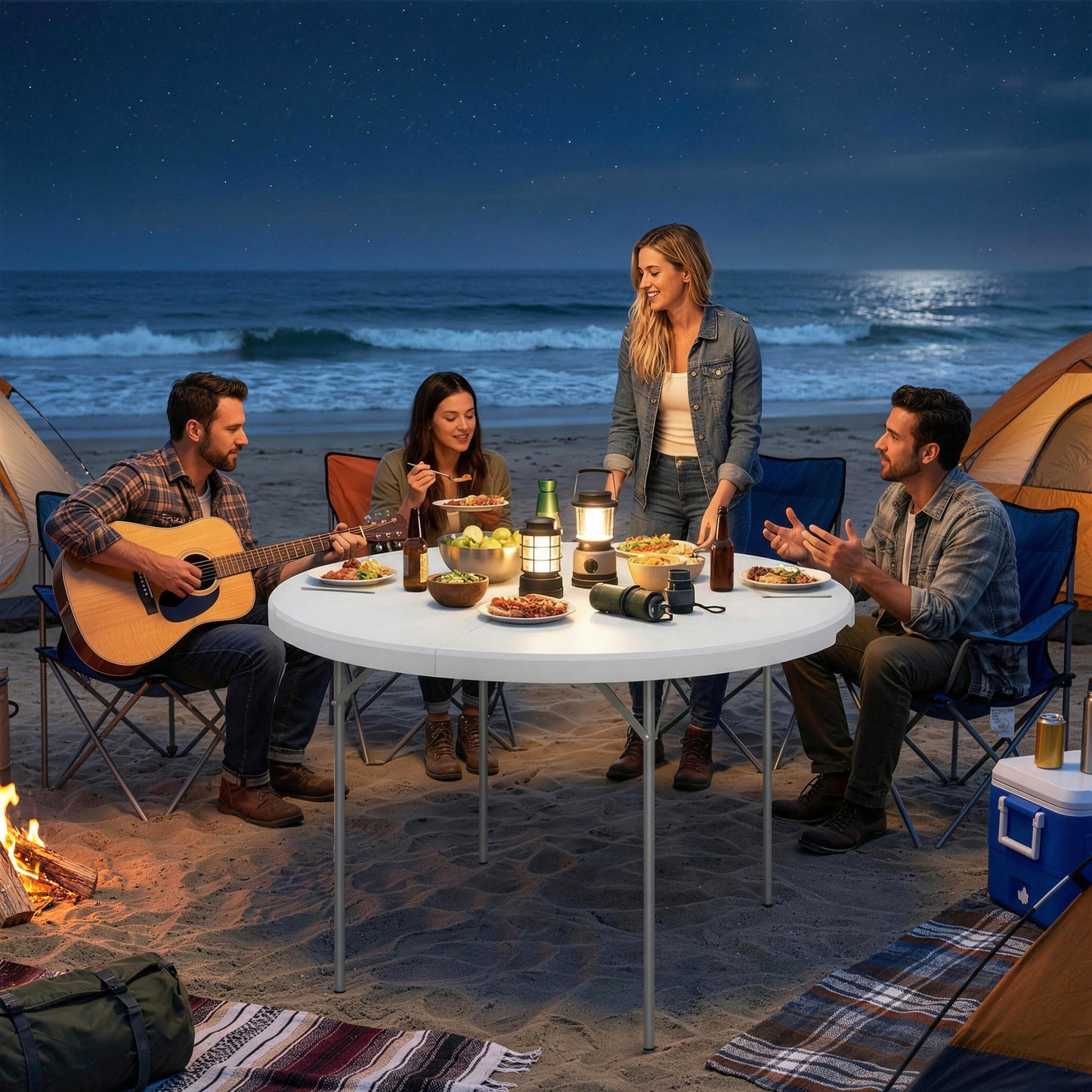 4ft Folding Picnic Table, Camping Table with Non-slip Foot Pads