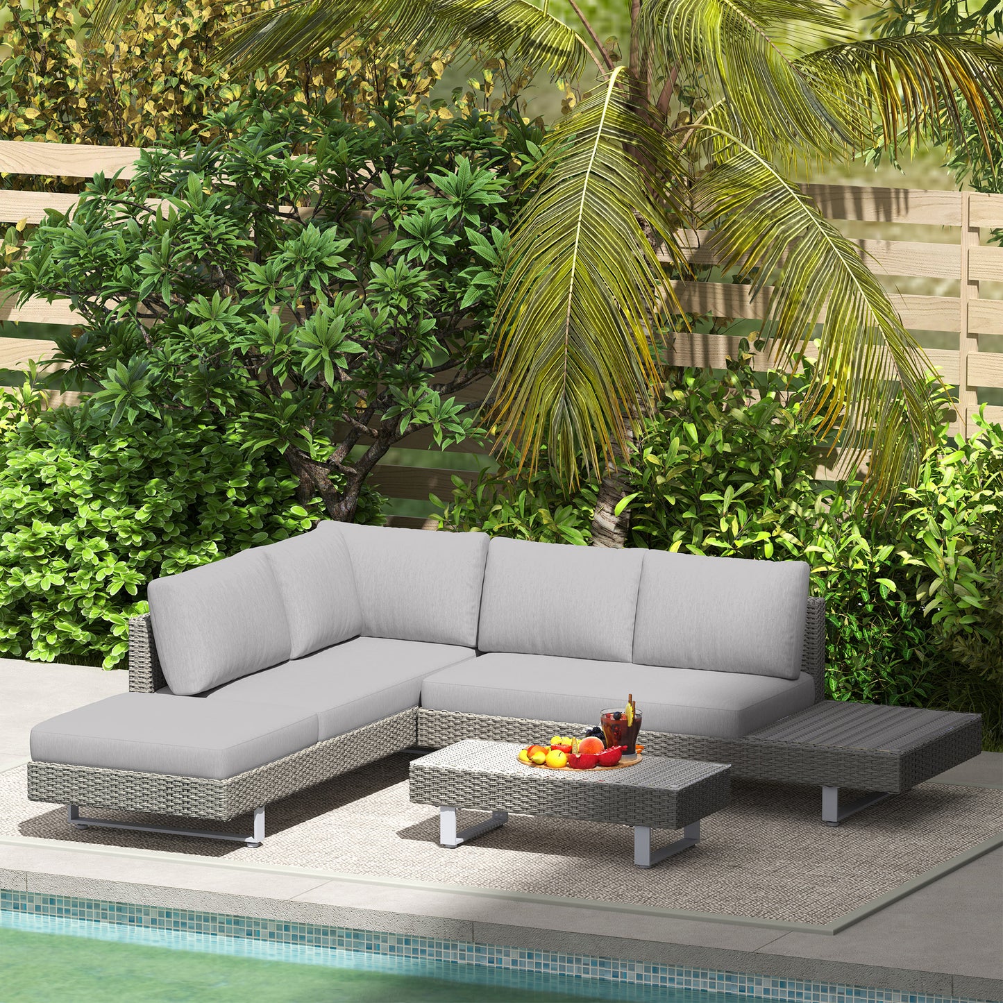 Three-Piece Rattan Sofa Set, with Cushions