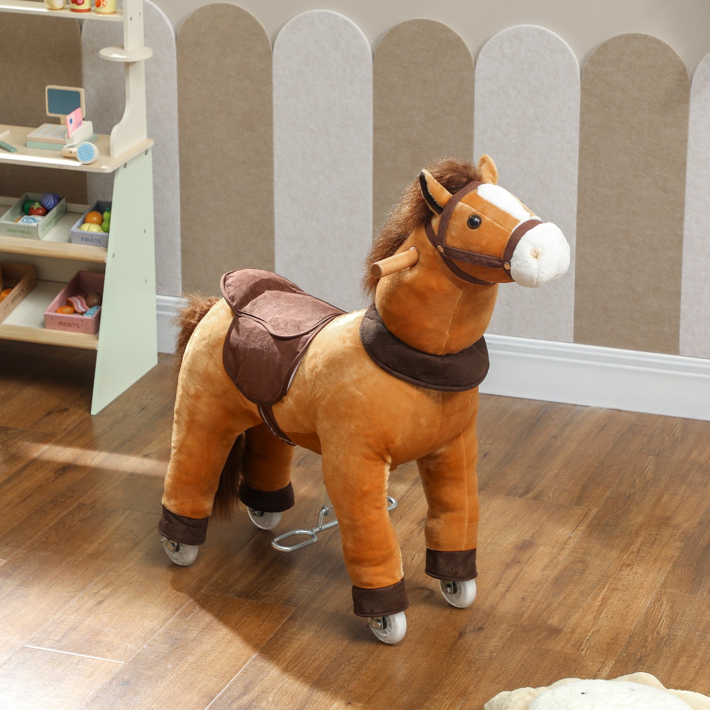Ride On Horse, Plush Walking Horse Toy with Wheels and Saddle