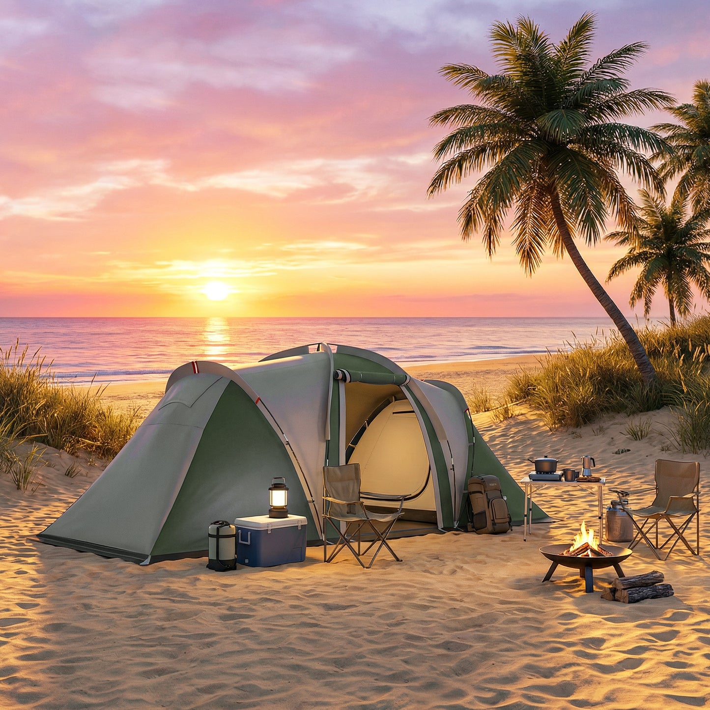 Family Camping Tent 3000mm Waterproof Windproof Tunnel Tent 8-12